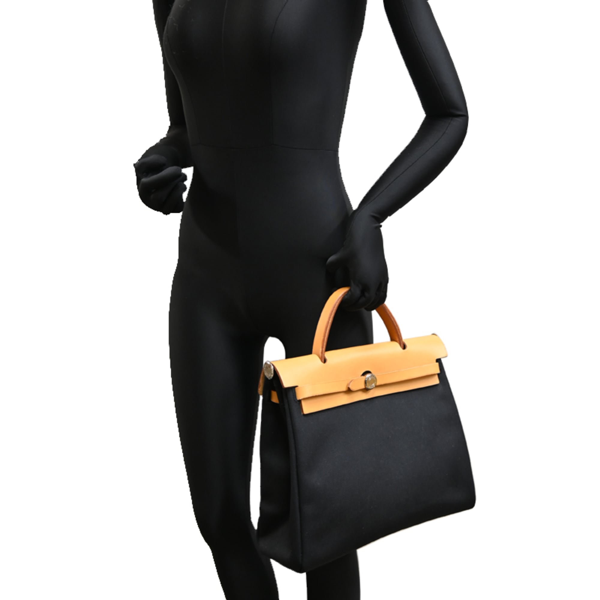 Hermes Beige Black Toile Officier Handbag Shoulder Bag (Pre-Owned)