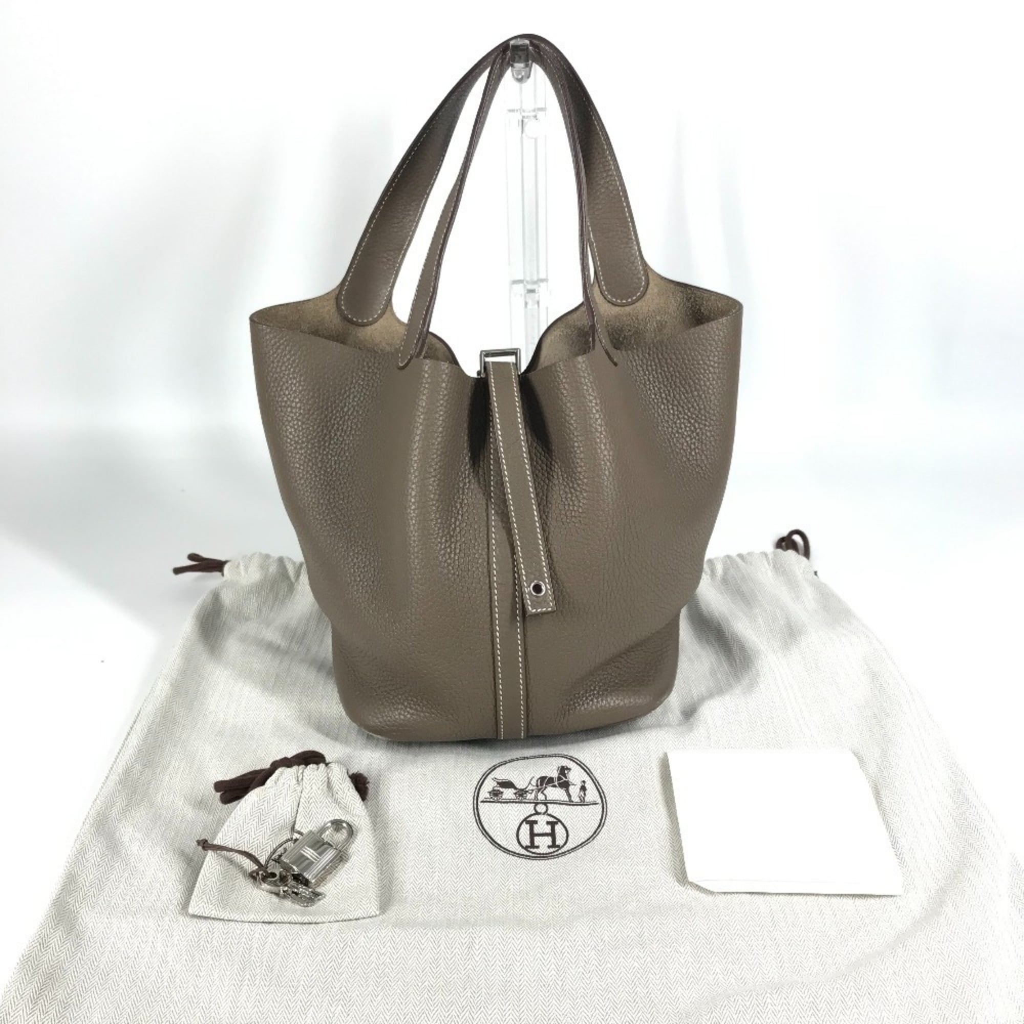 Hermes Picotin Etoupe Gray Gray Taurillon Clemence Leather Handbag (Pre-Owned)