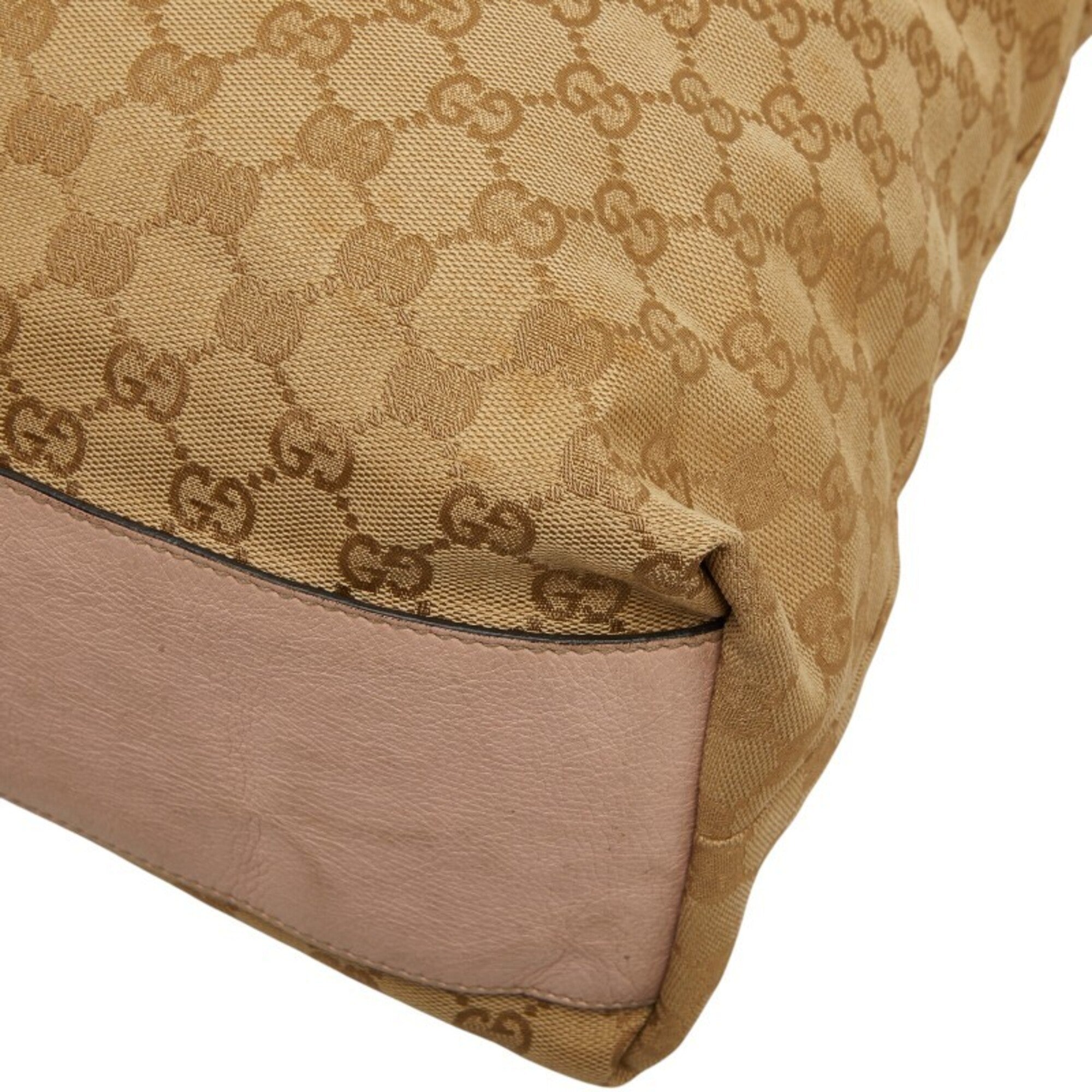 Gucci Beige Pink Canvas Leather Tote Bag (Pre-Owned)