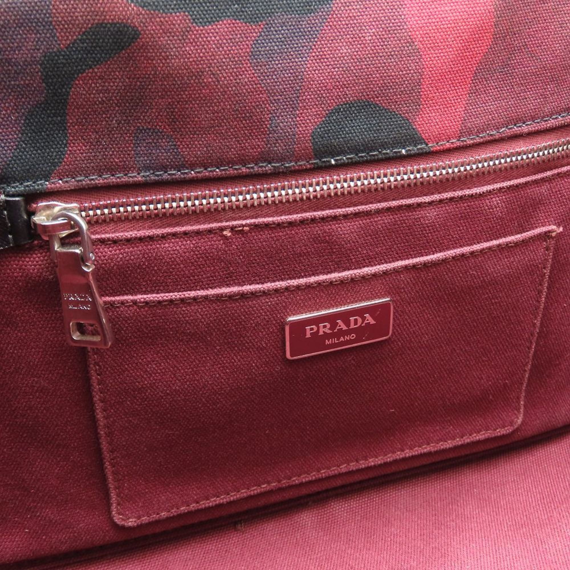 Prada Canapa Red Color Canvas Tote Bag (Pre-Owned)