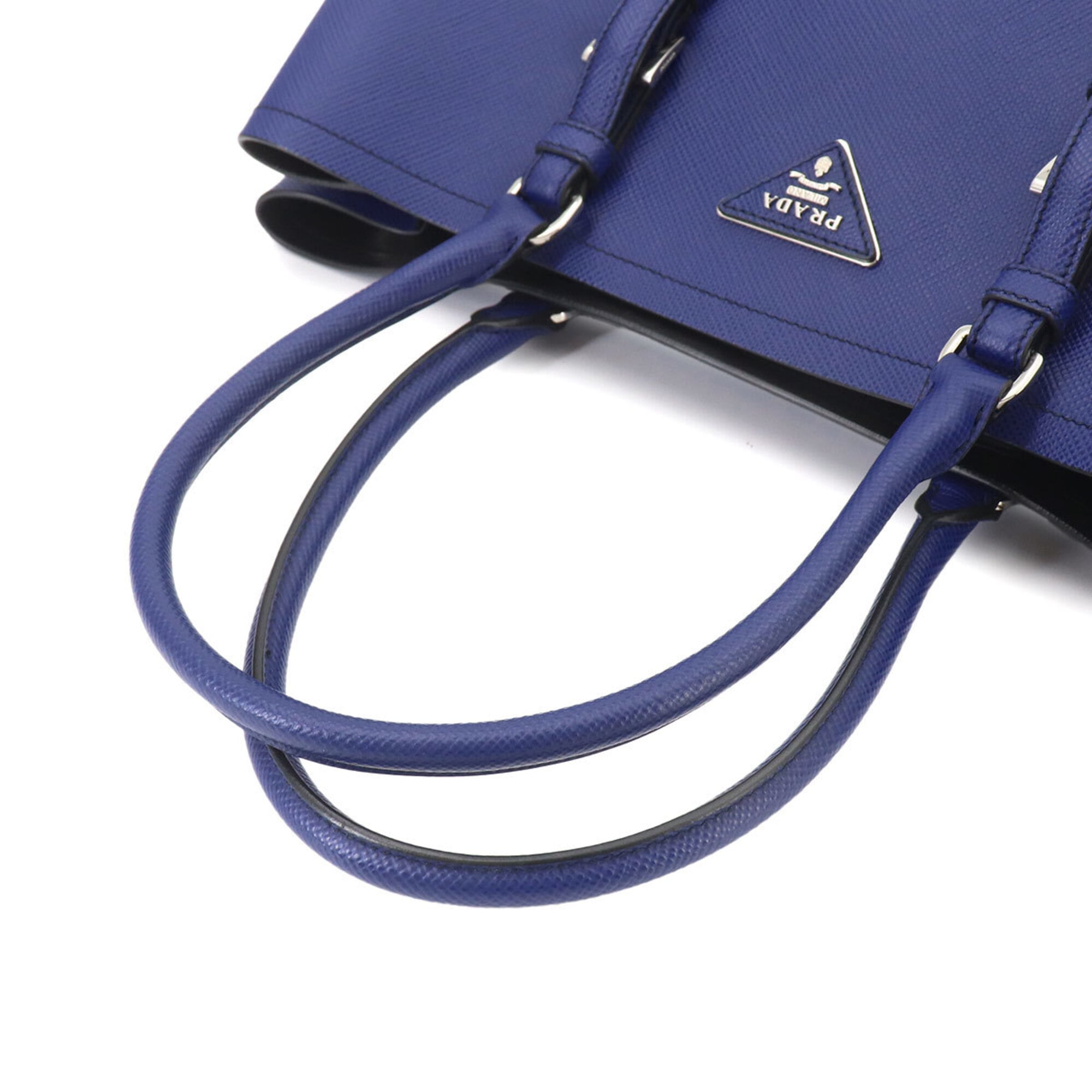 Prada Blue Saffiano Triangle Handbag Tote Bag (Pre-Owned)