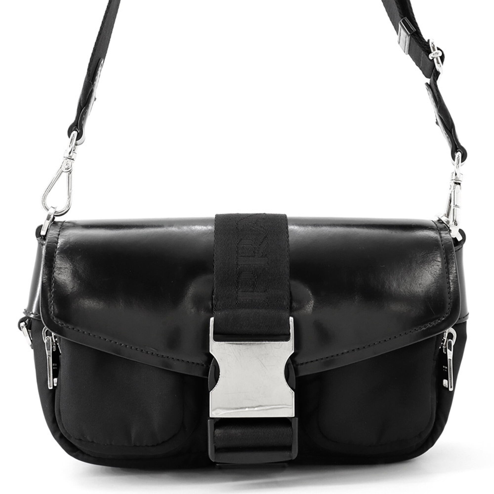 Prada Black Nylon Leather Handbag Shoulder Bag (Pre-Owned)