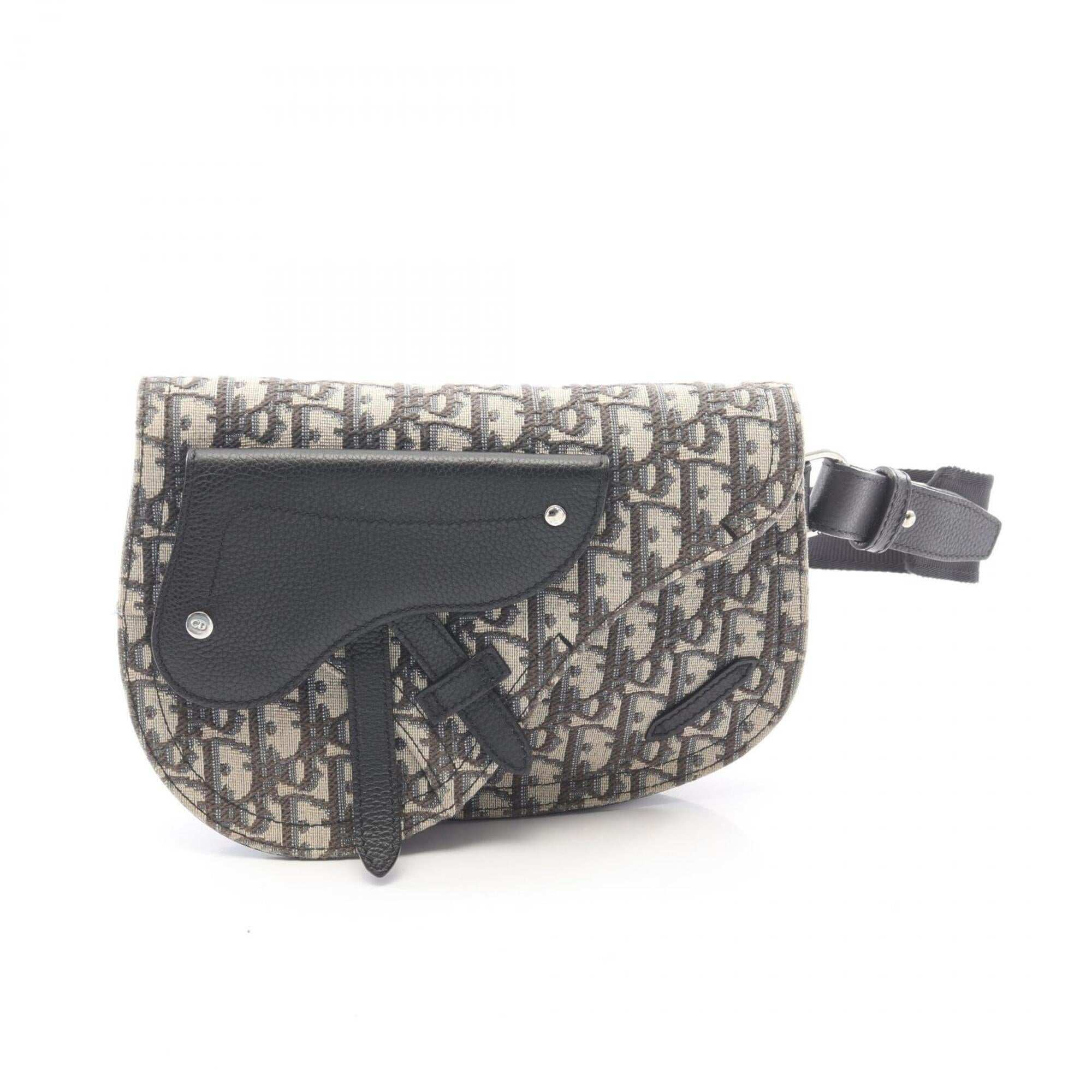 Christian Dior Beige Navy Canvas Leather Fanny Pack Handbag Saddle Bag (Pre-Owned)