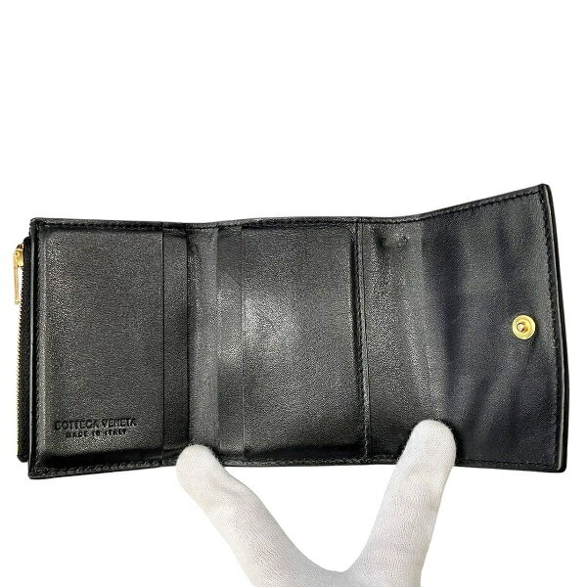 Bottega Veneta Black Leather Coin Purse/Coin Case (Pre-Owned)