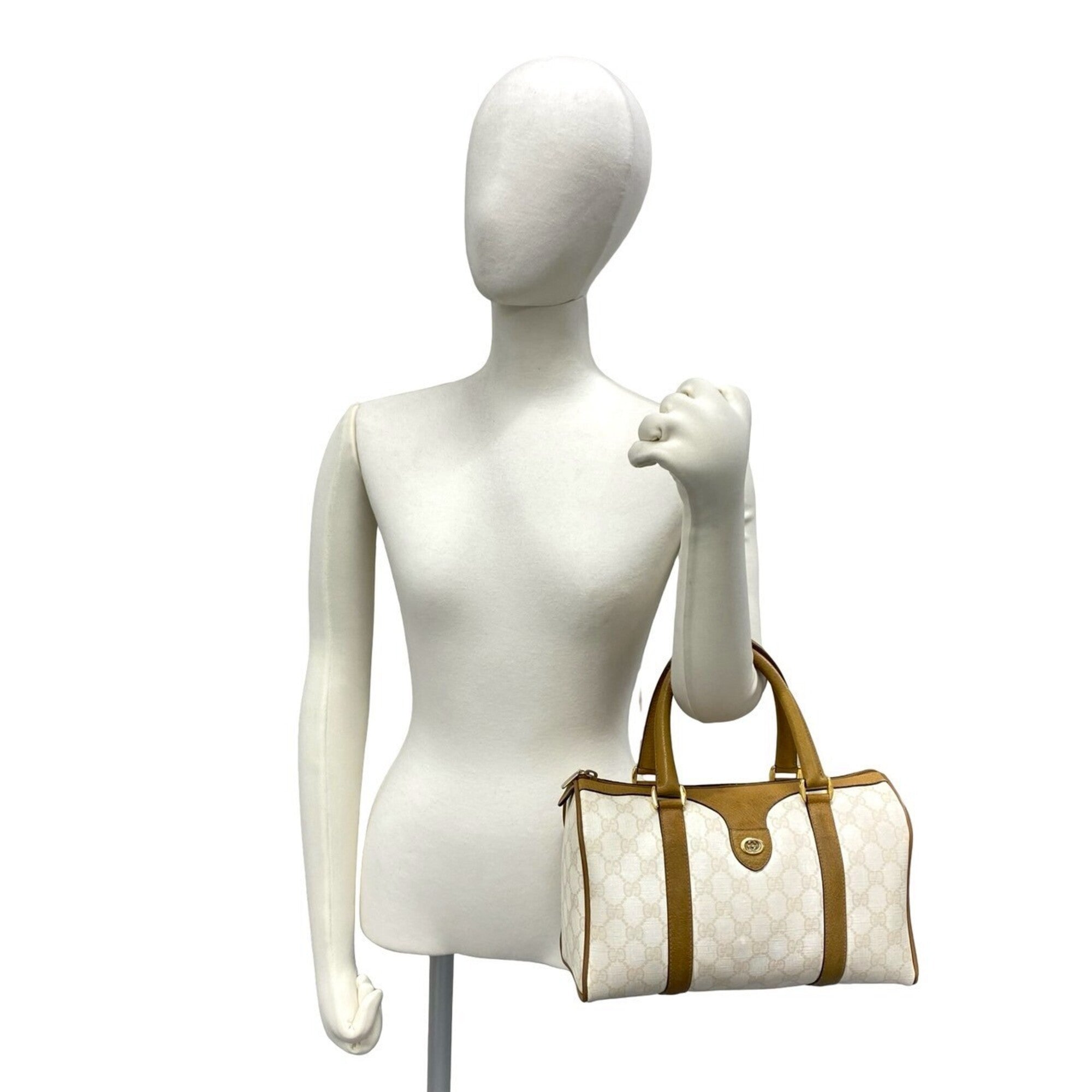 Gucci Brown White Leather Pvc Boston Bag Handbag (Pre-Owned)