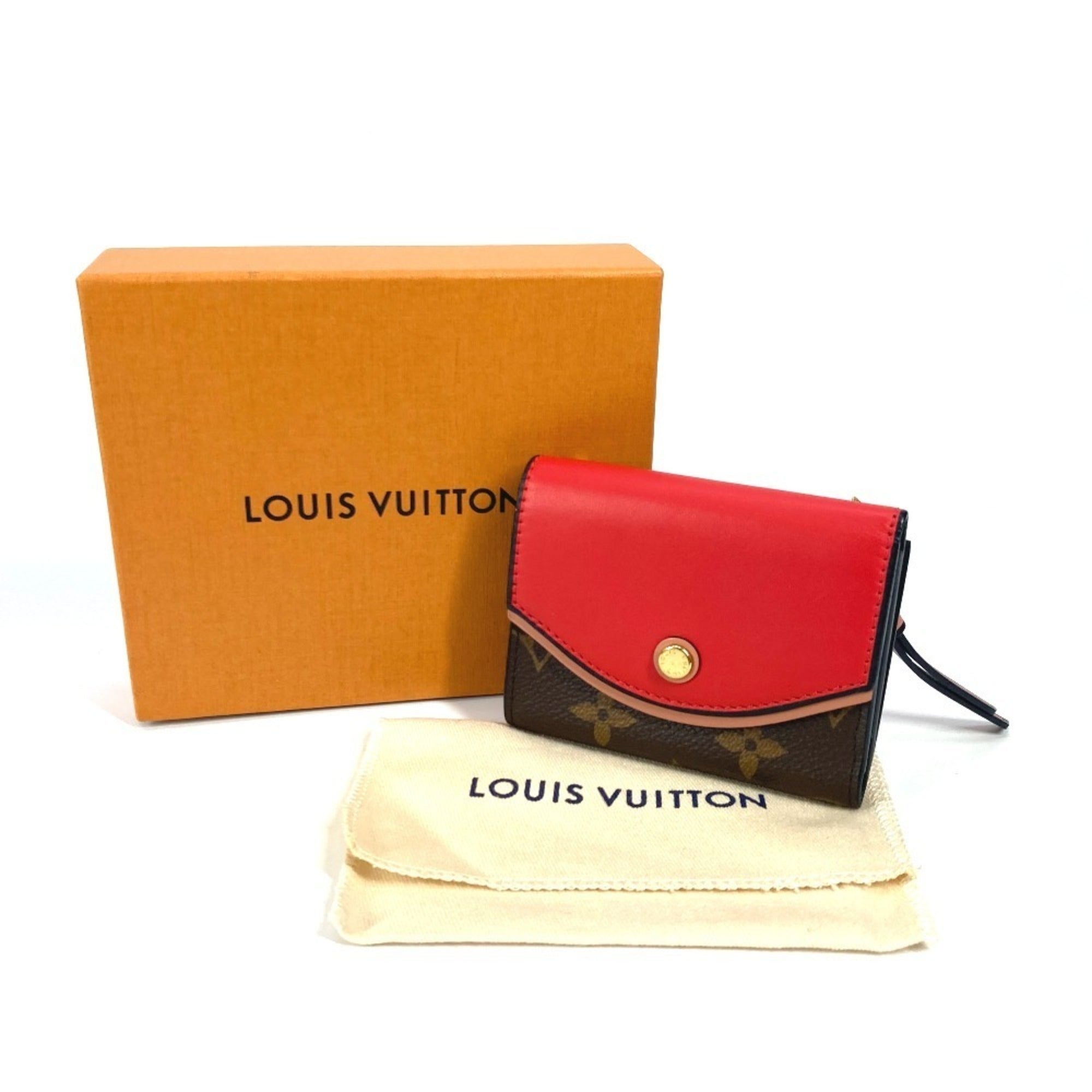 Louis Vuitton Brown Monogram Red Color Monogram Leather Wallet (Tri-Fold) (Pre-Owned)