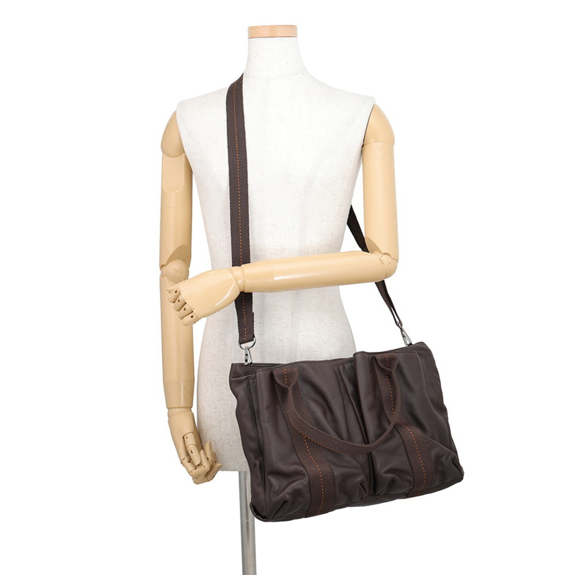 Hermes Chocolat Orange Veau Derma Handbag Tote Bag (Pre-Owned)