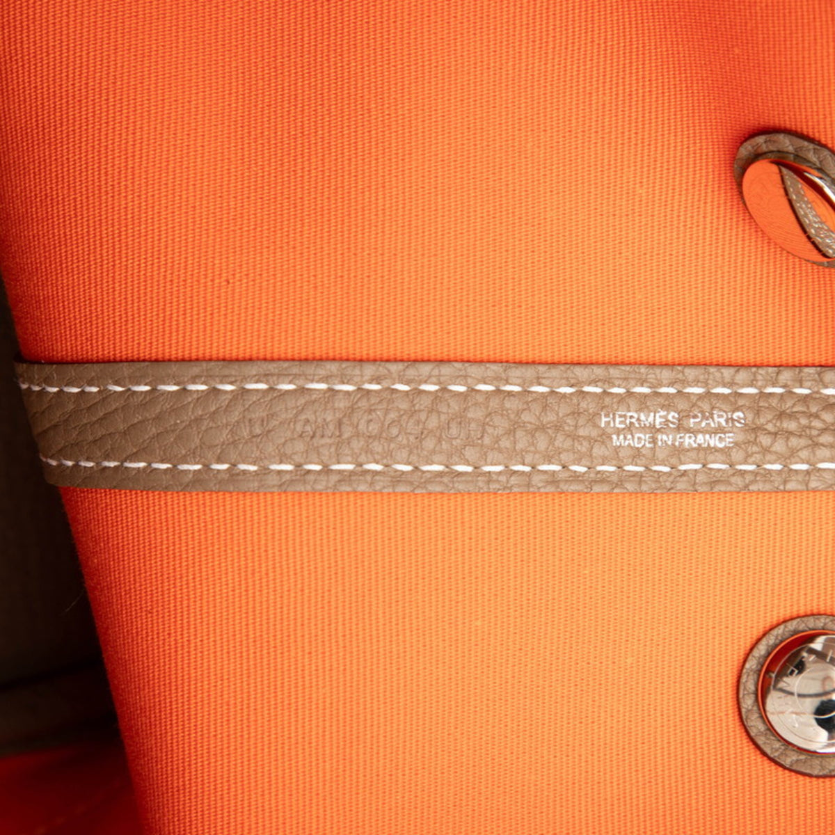 Hermes Garden Etoupe Gray Orange Toile Officier Negonda Leather Tote Bag (Pre-Owned)
