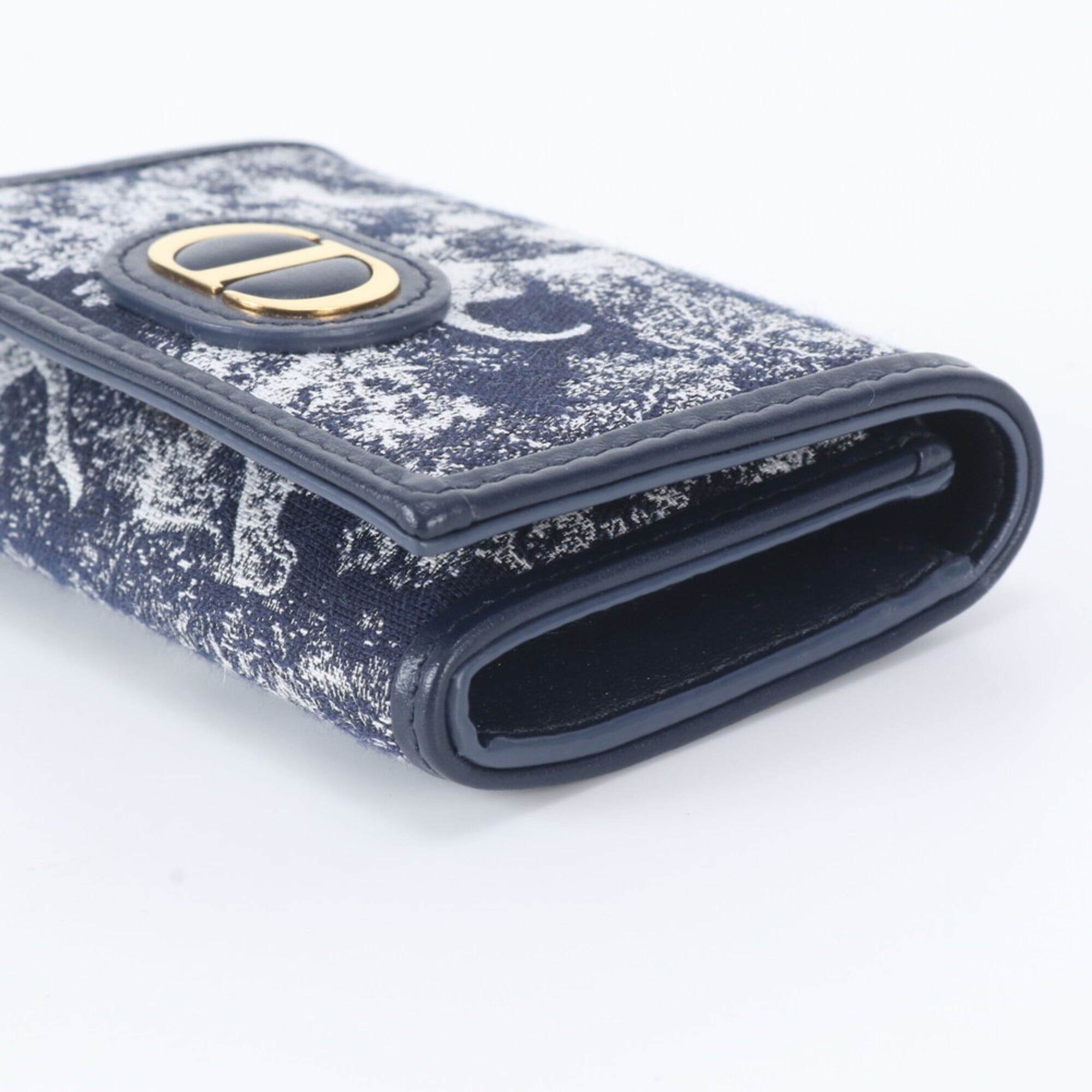 Christian Dior Navy White Leather Canvas Wallet (Tri-Fold) (Pre-Owned)