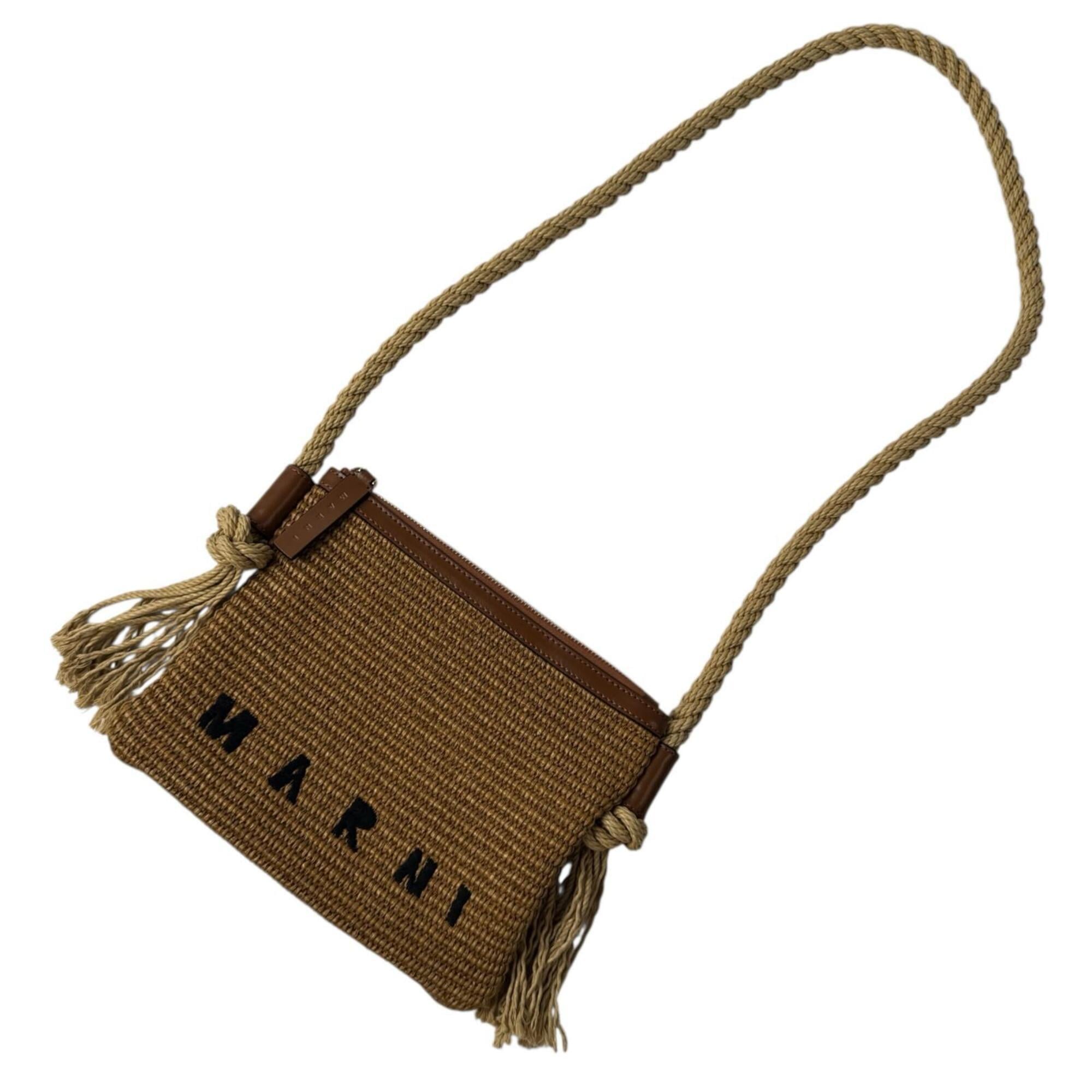 Marni Brown Raffia Cotton Leather Shoulder Bag (Pre-Owned)