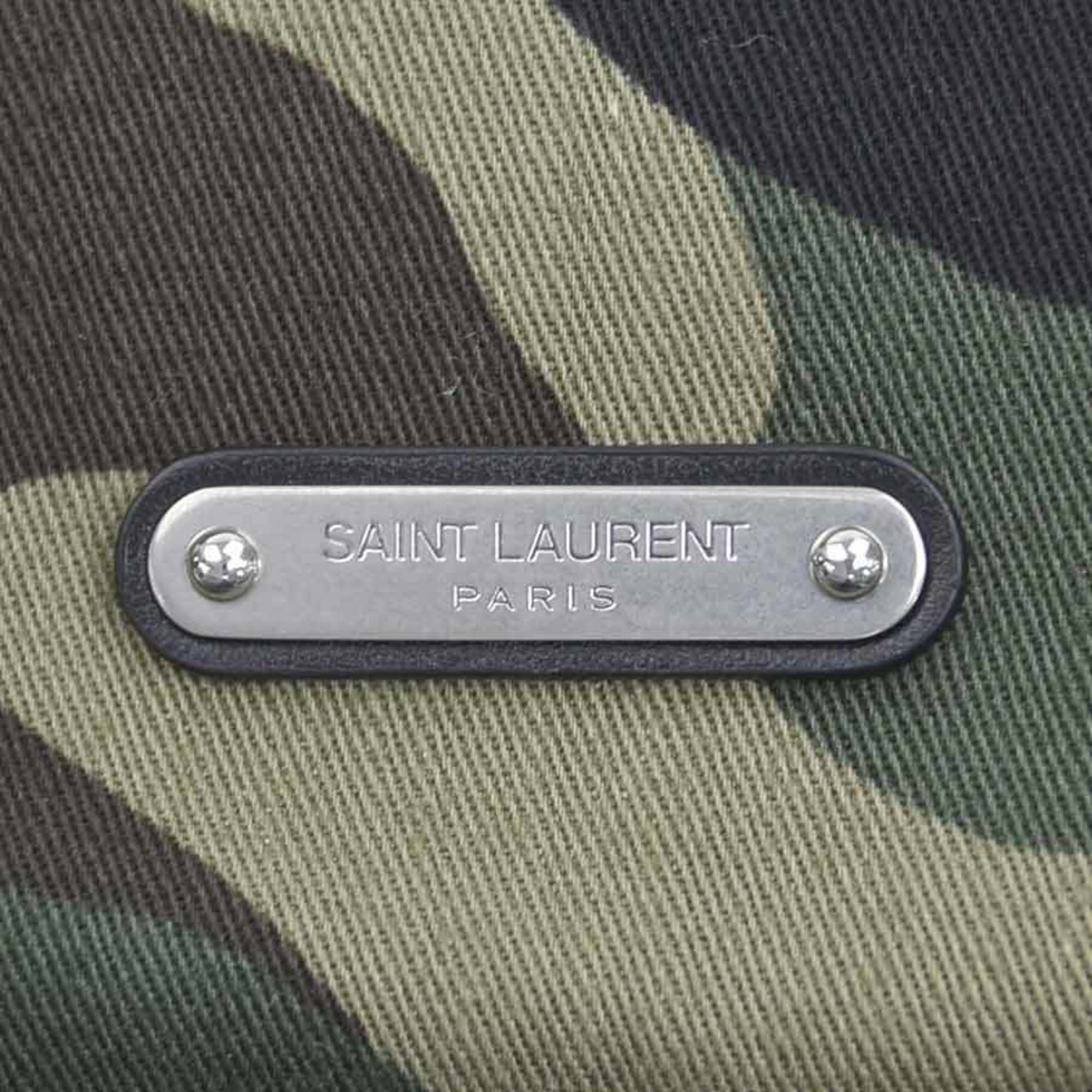 Saint Laurent Black Khaki Canvas Leather Backpack (Pre-Owned)