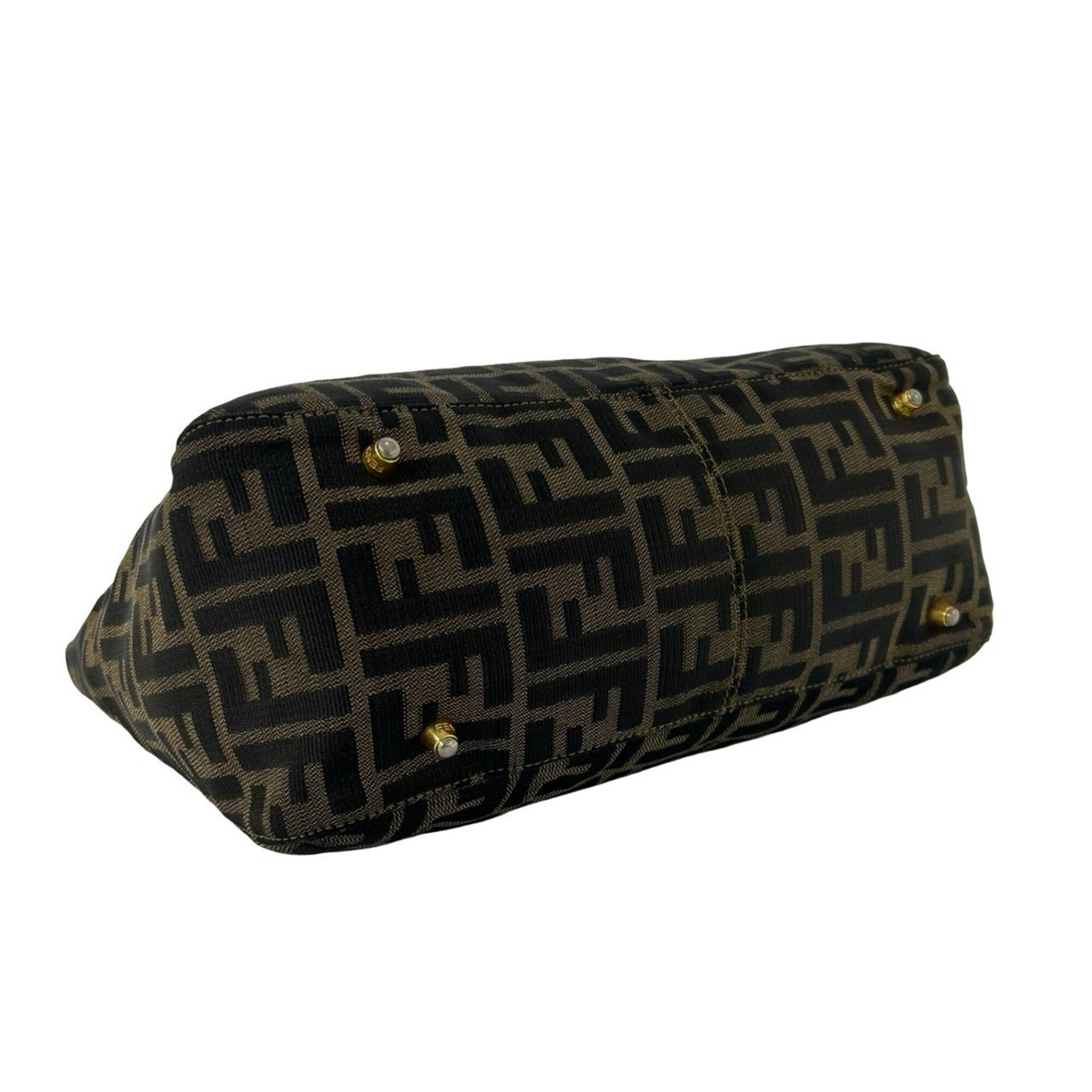 Fendi Black Brown Canvas Leather Handbag Tote Bag (Pre-Owned)