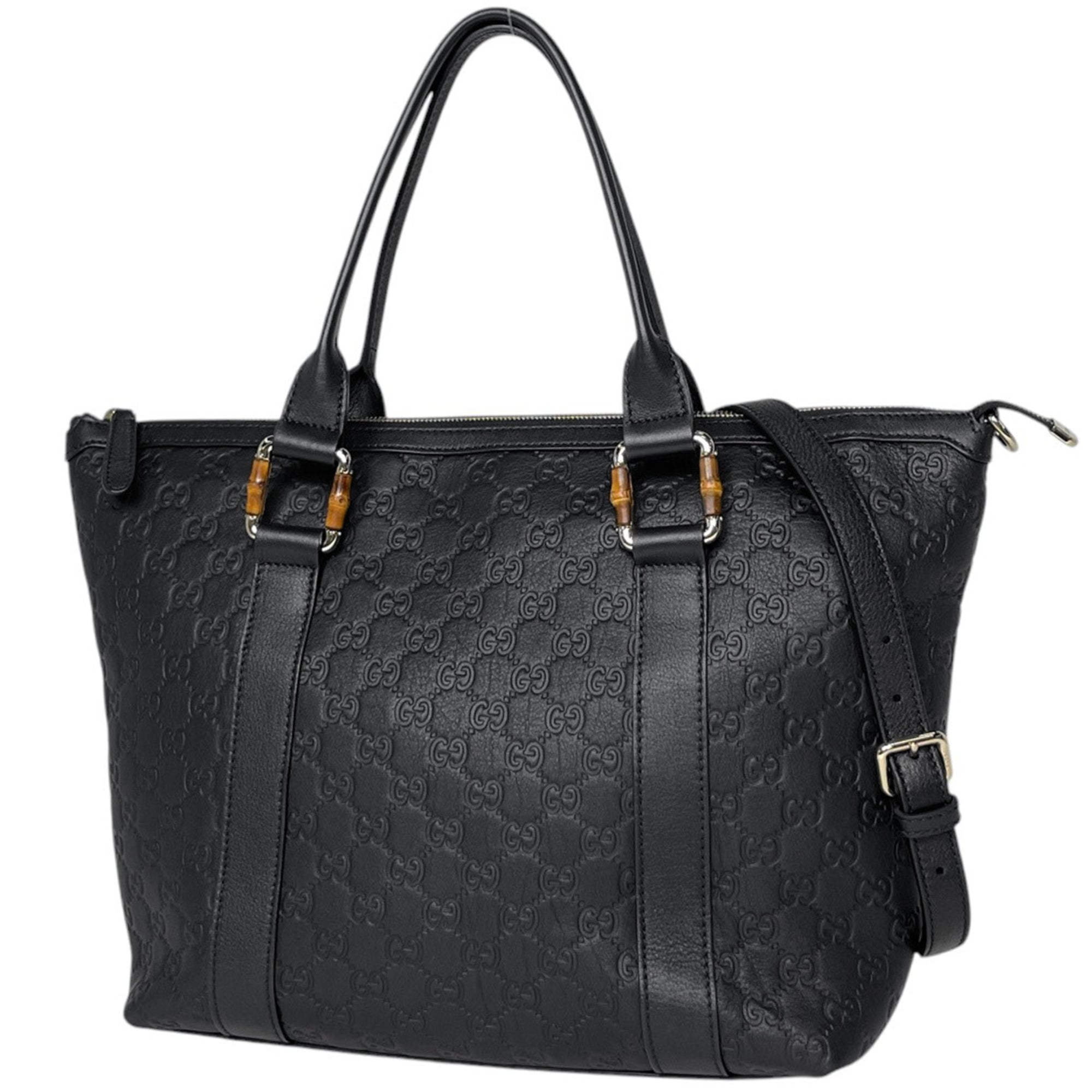 Gucci Black Bamboo Leather Tote Bag (Pre-Owned)