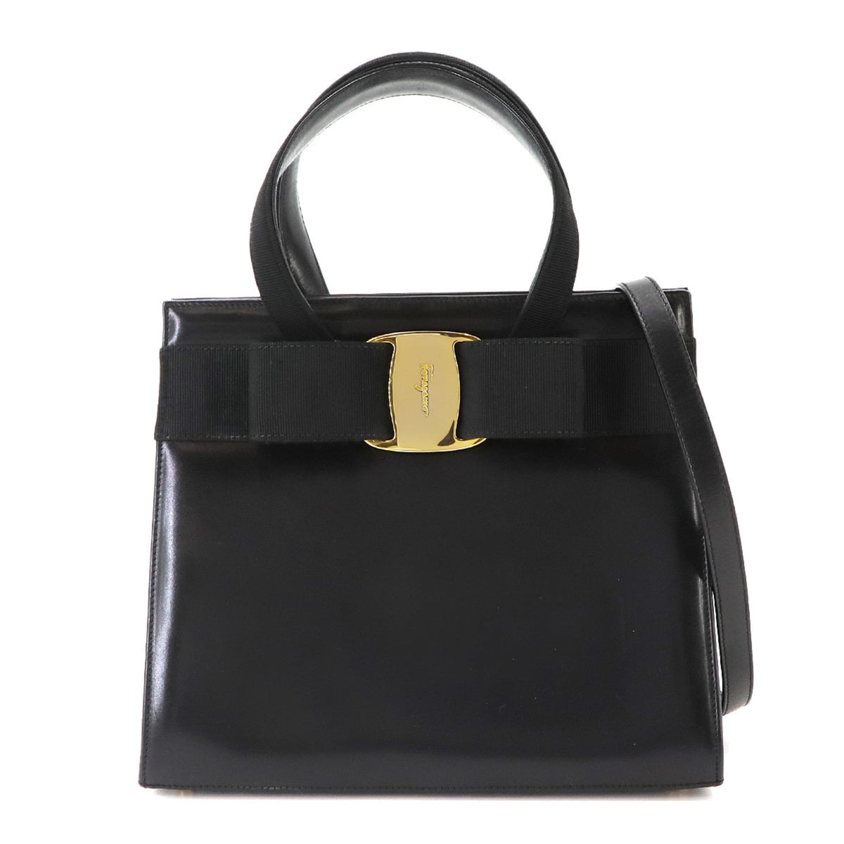 Salvatore Ferragamo Black Leather Handbag Shoulder Bag (Pre-Owned)