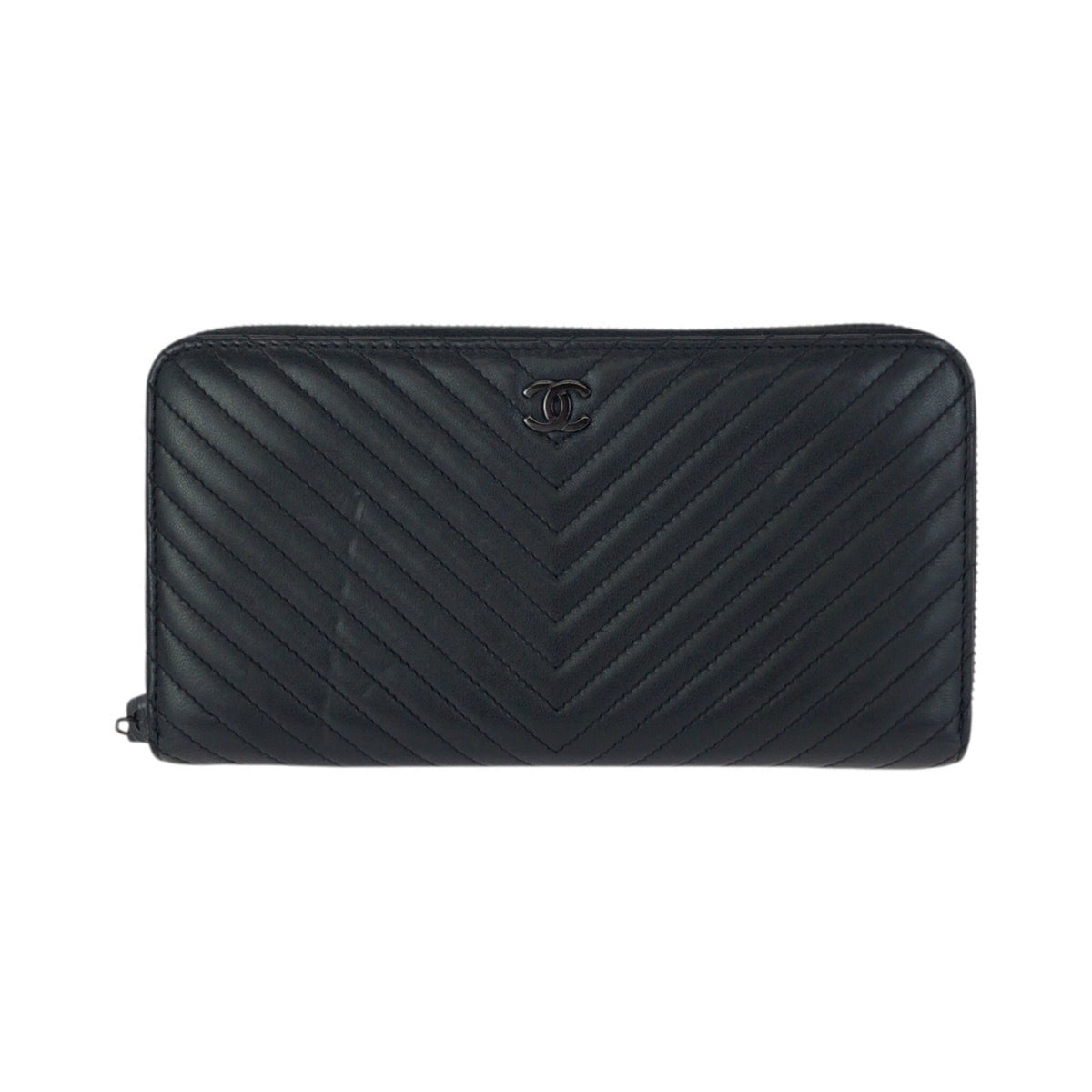 Chanel Black Leather Long Wallet (Bi-Fold) (Pre-Owned)