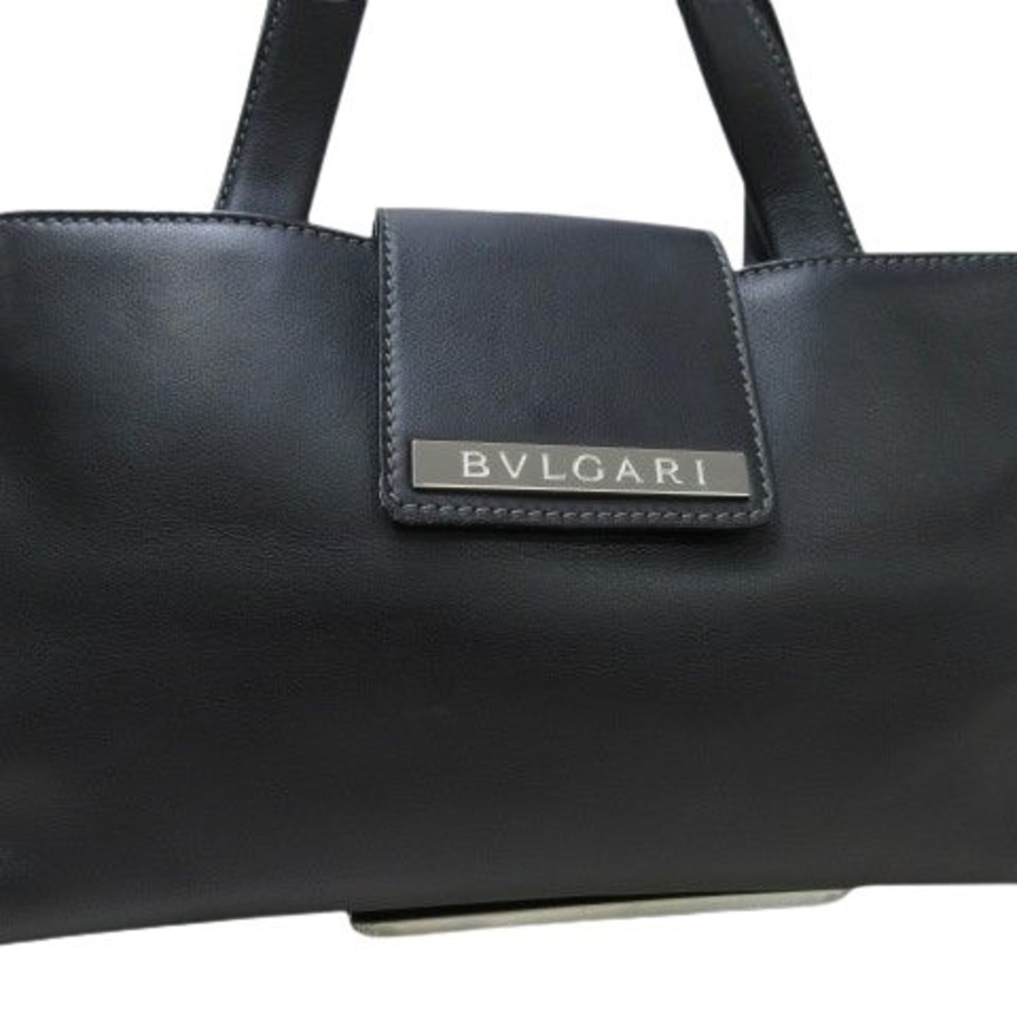 Bvlgari Black Leather Handbag Shoulder Bag Tote Bag (Pre-Owned)