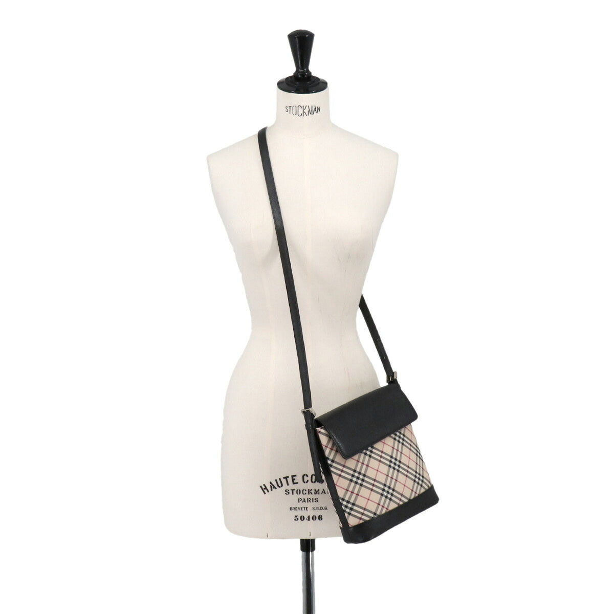 Burberry Beige Black Canvas Leather Handbag Shoulder Bag (Pre-Owned)