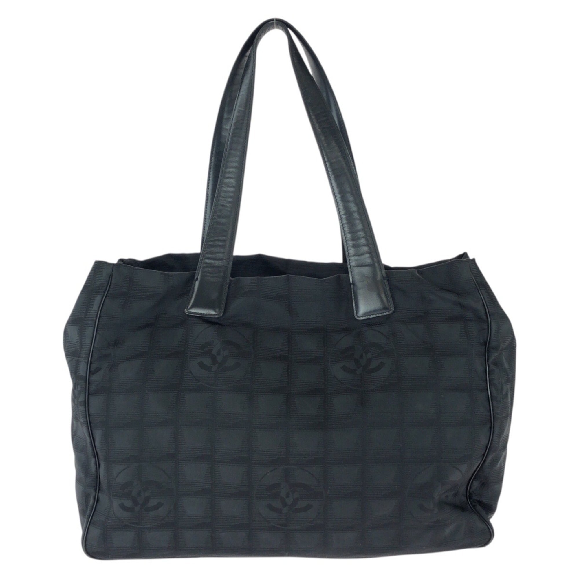 Chanel Black Nylon Leather Shoulder Bag Tote Bag (Pre-Owned)