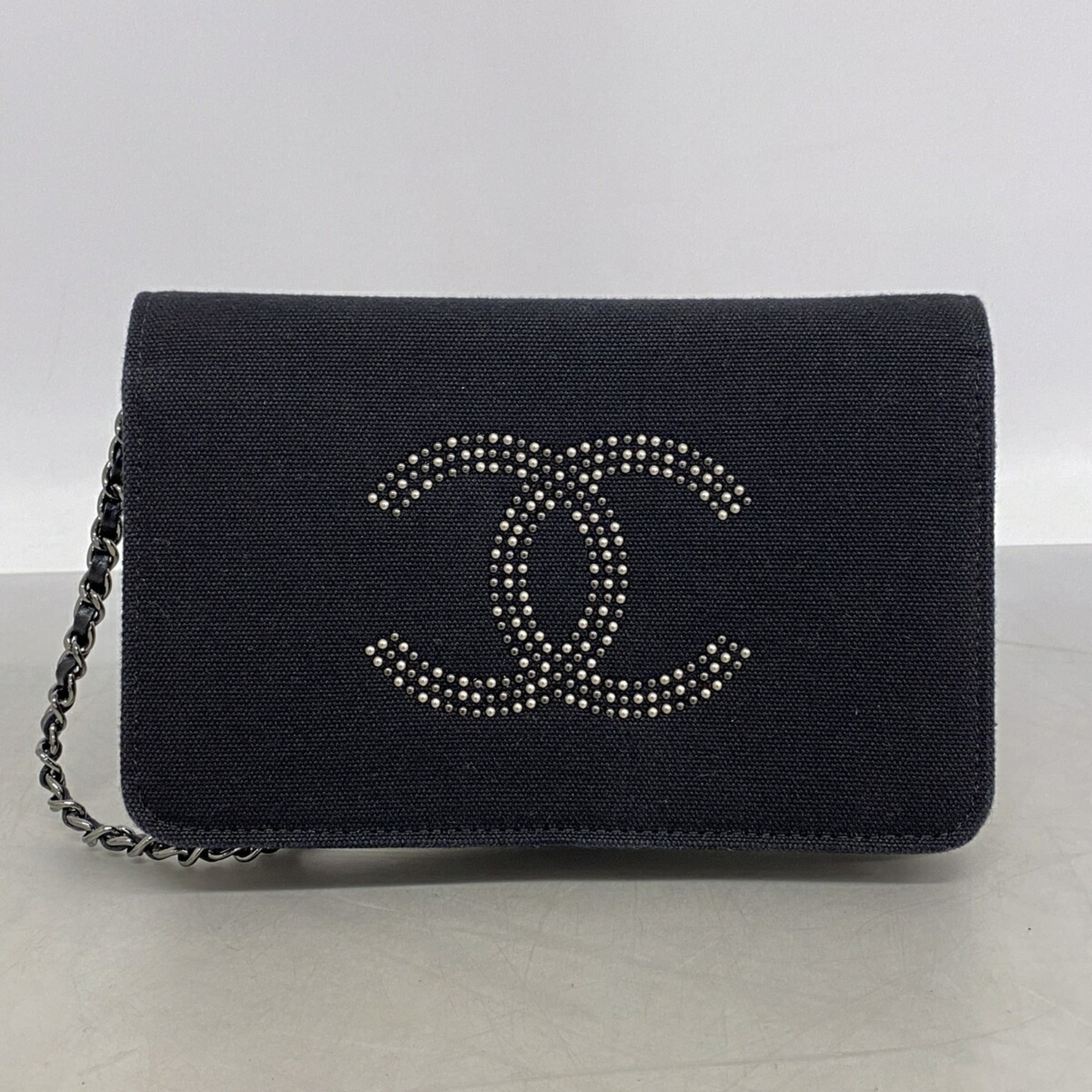 Chanel Black Canvas Chain/Shoulder Wallet (Pre-Owned)