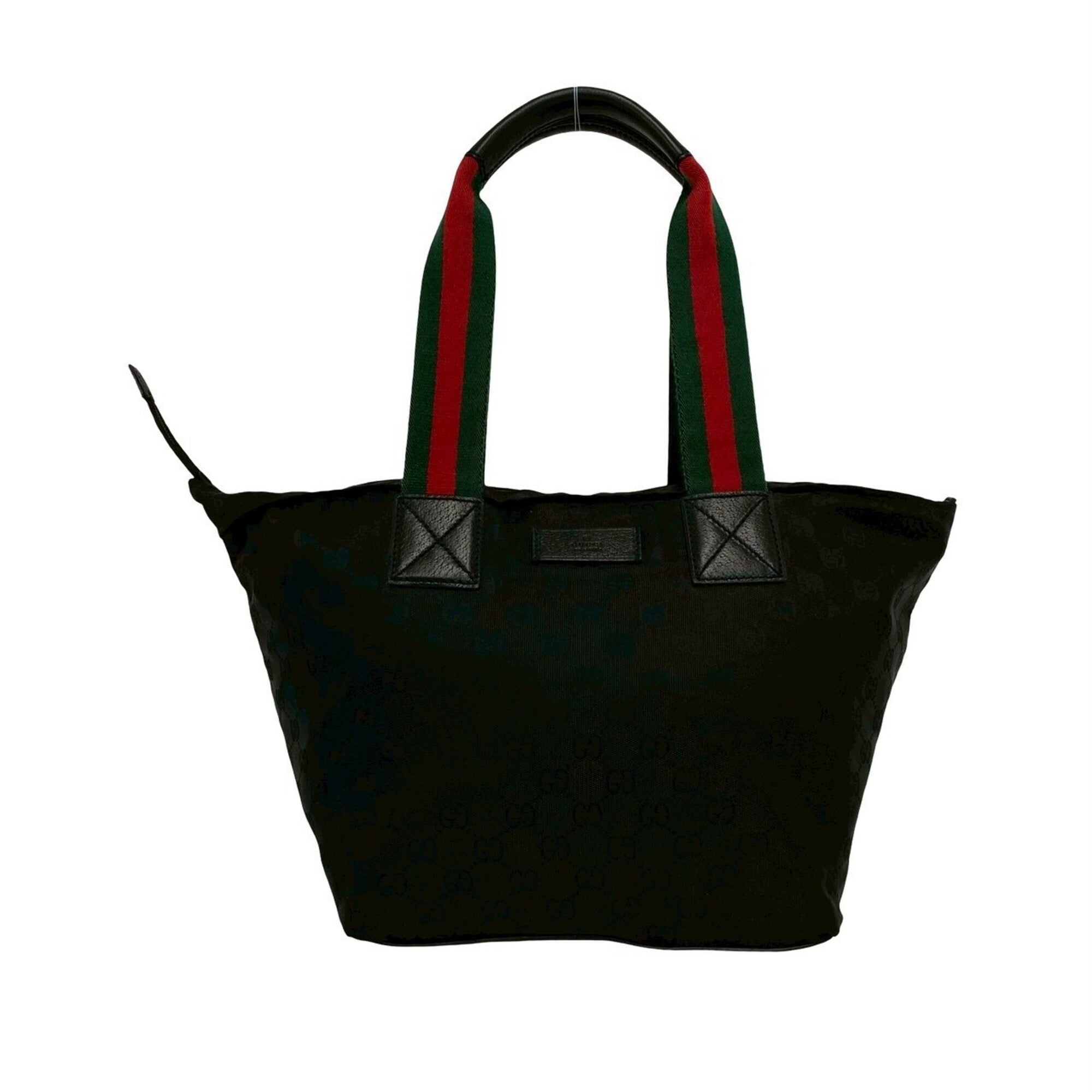 Gucci Black Green Red Color Leather Nylon Canvas Handbag Tote Bag (Pre-Owned)