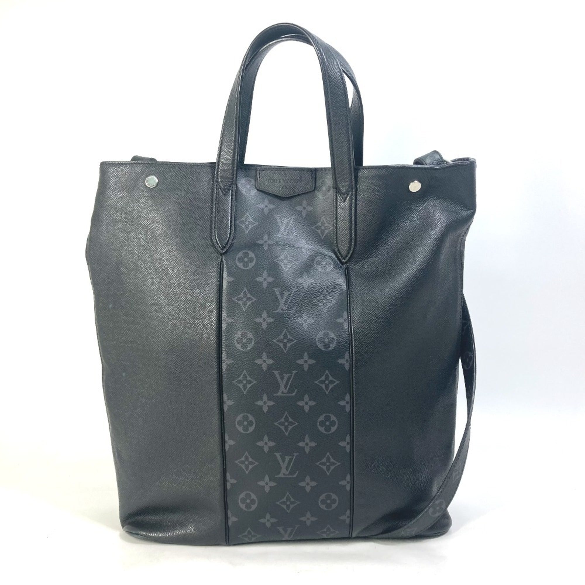 Louis Vuitton Taigarama Black Taiga Leather Monogram Eclipse Handbag Shoulder Bag Tote Bag (Pre-Owned)