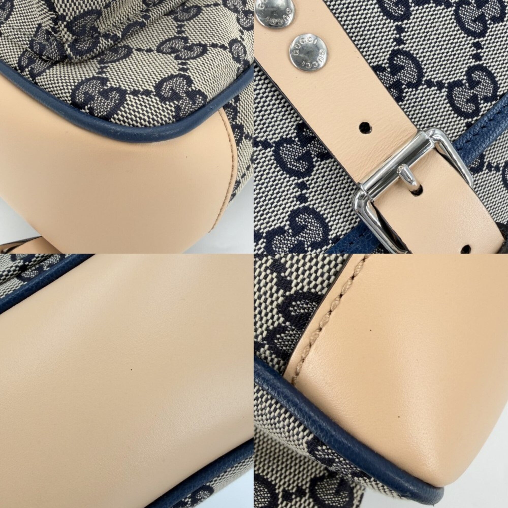 Gucci Brown Navy Gg Canvas Leather Backpack (Pre-Owned)