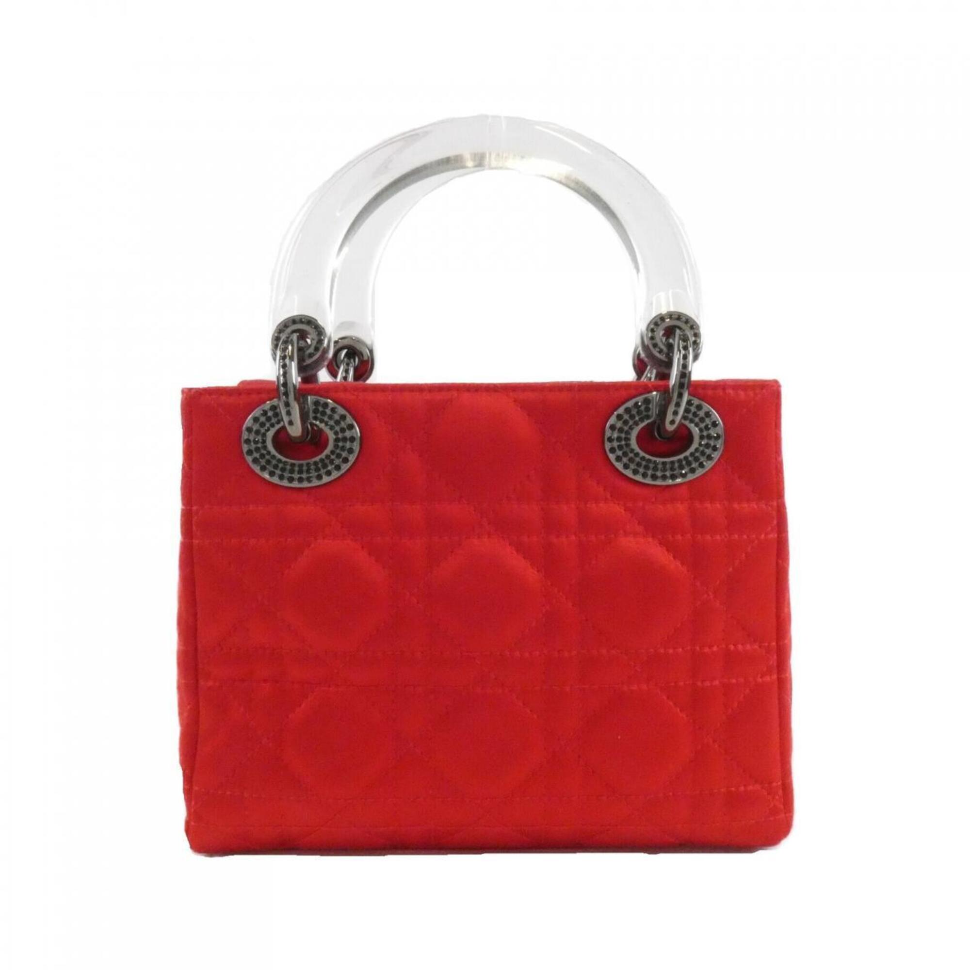 Christian Dior Clear Red Color Satin Handbag (Pre-Owned)
