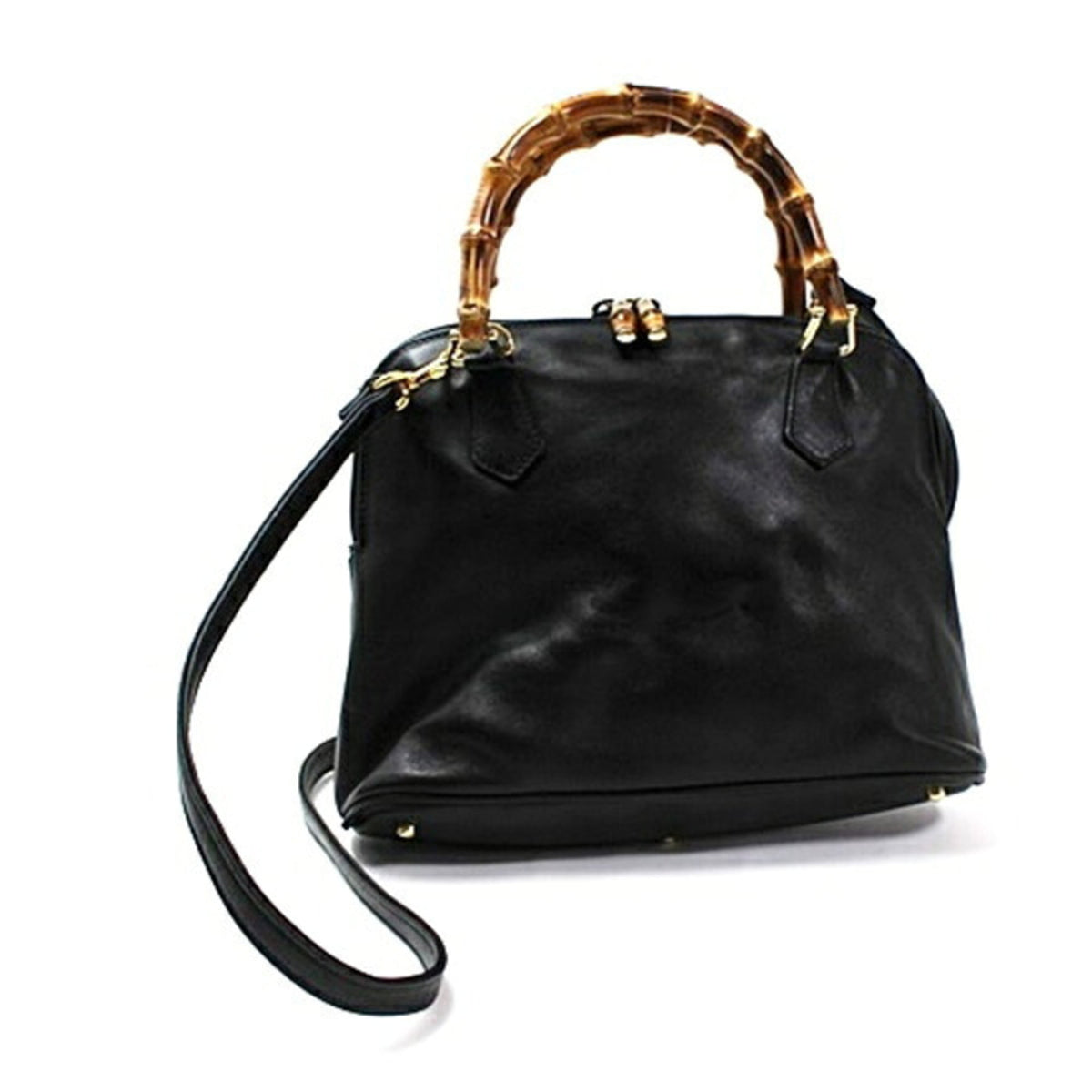 Gucci Black Gray Leather Shoulder Bag (Pre-Owned)