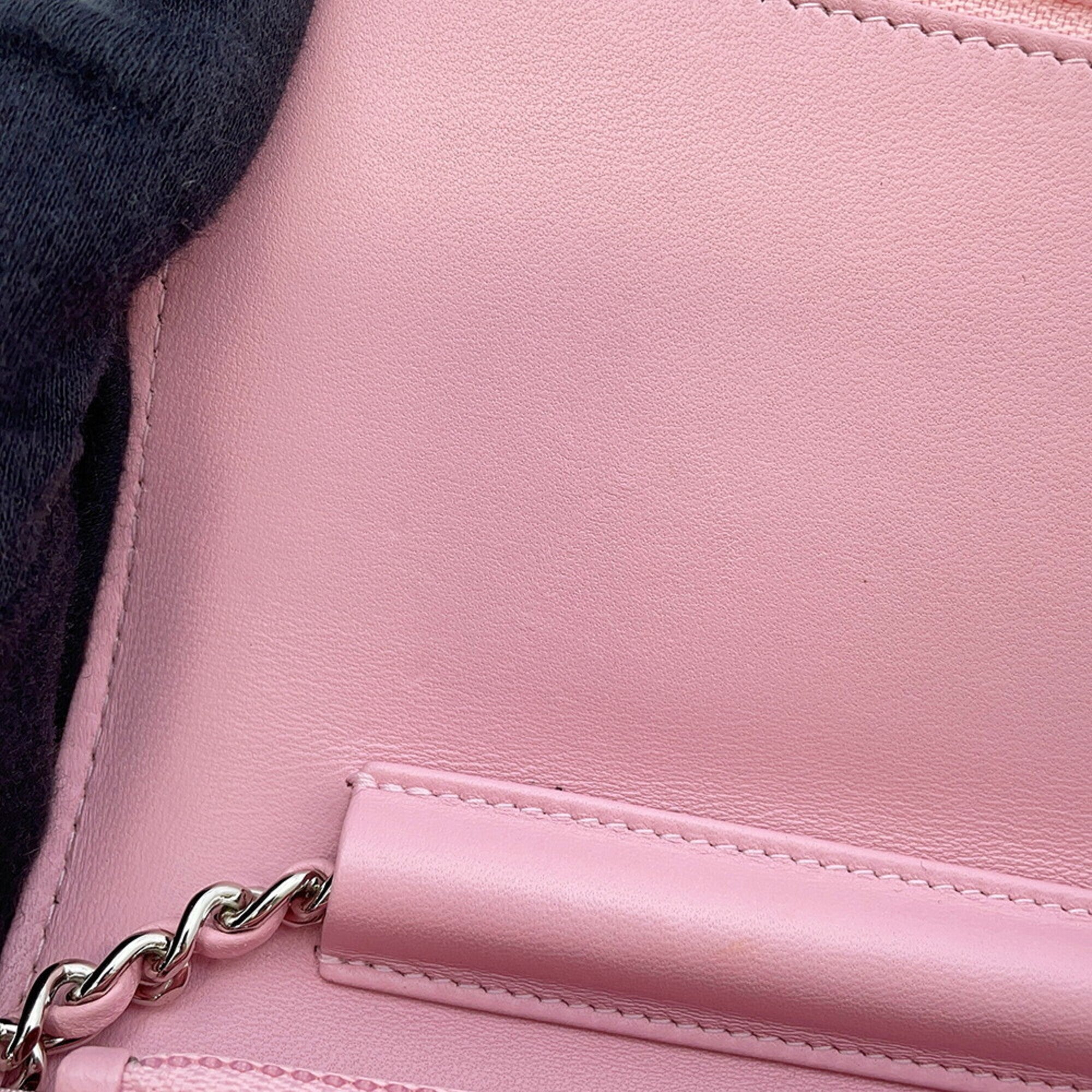 Chanel Pink Leather Rhinestone Chain/Shoulder Wallet (Pre-Owned)