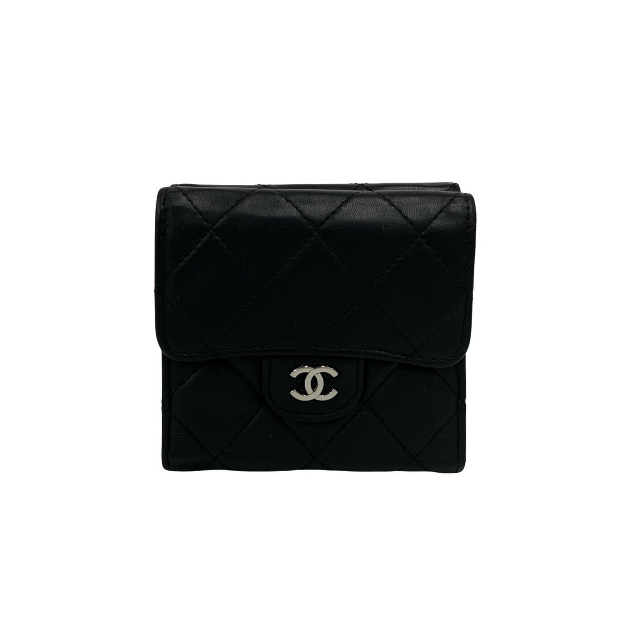 Chanel Black Leather Wallet (Tri-Fold) (Pre-Owned)