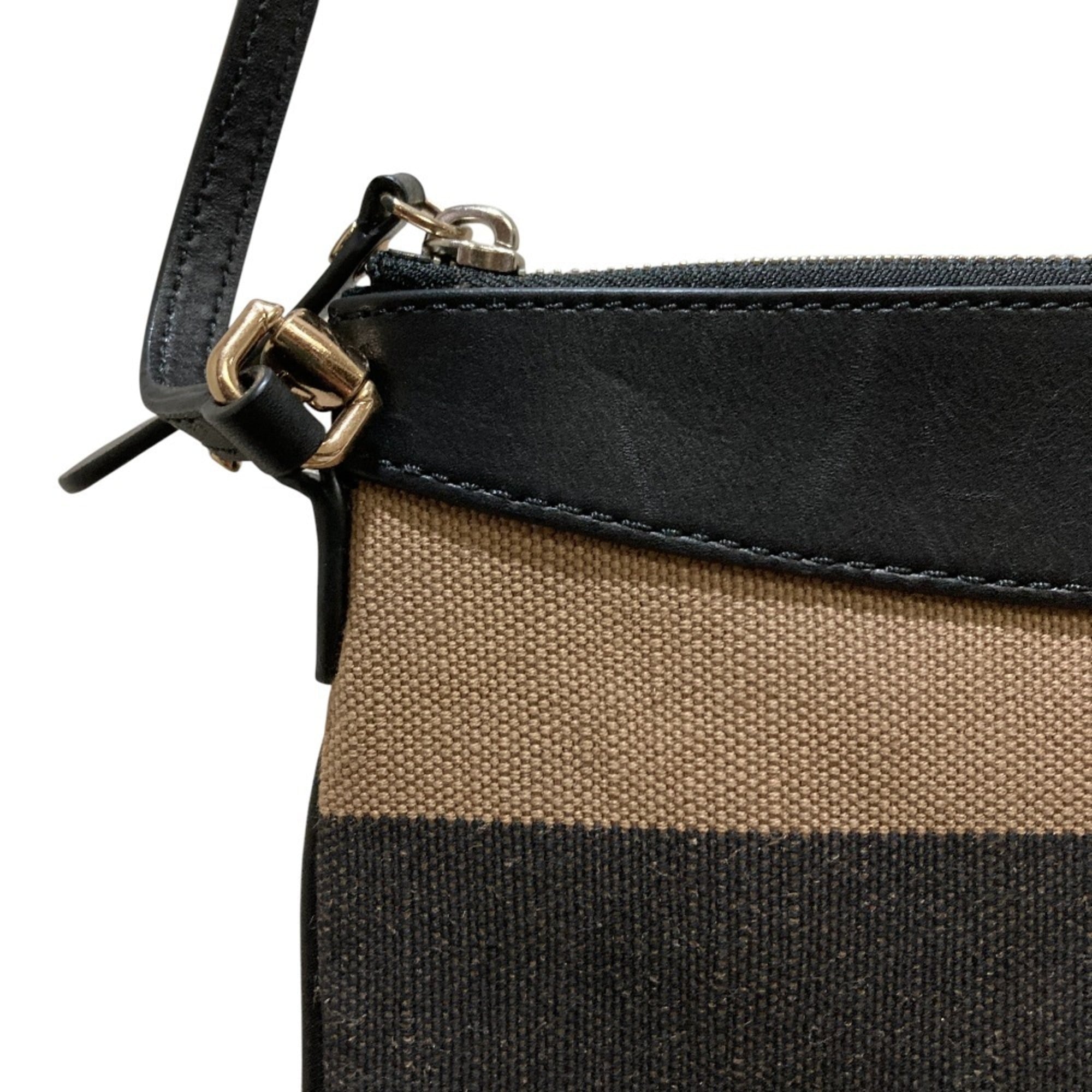 Burberry Black Brown White Canvas Shoulder Bag (Pre-Owned)