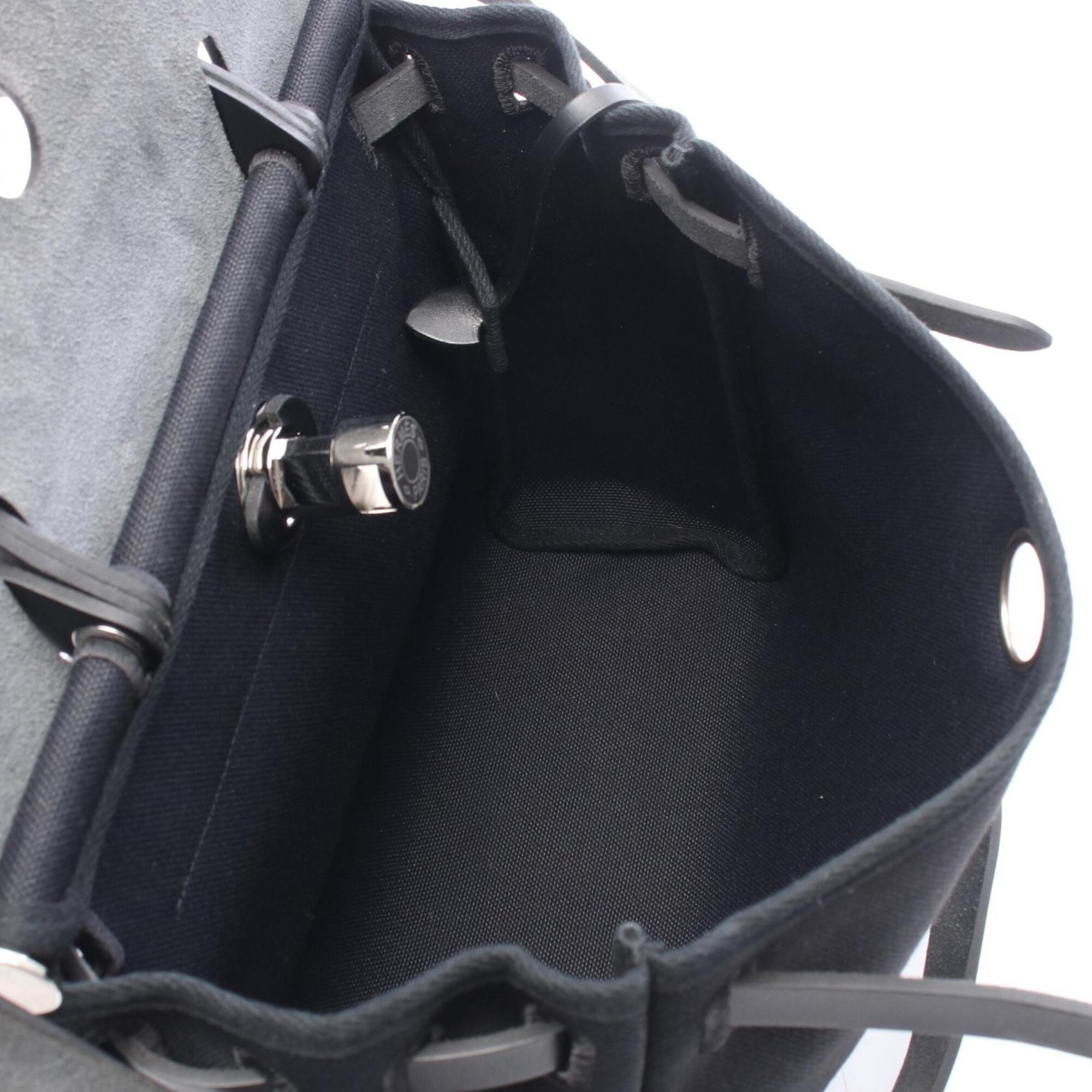 Hermes Black Canvas Leather Handbag (Pre-Owned)