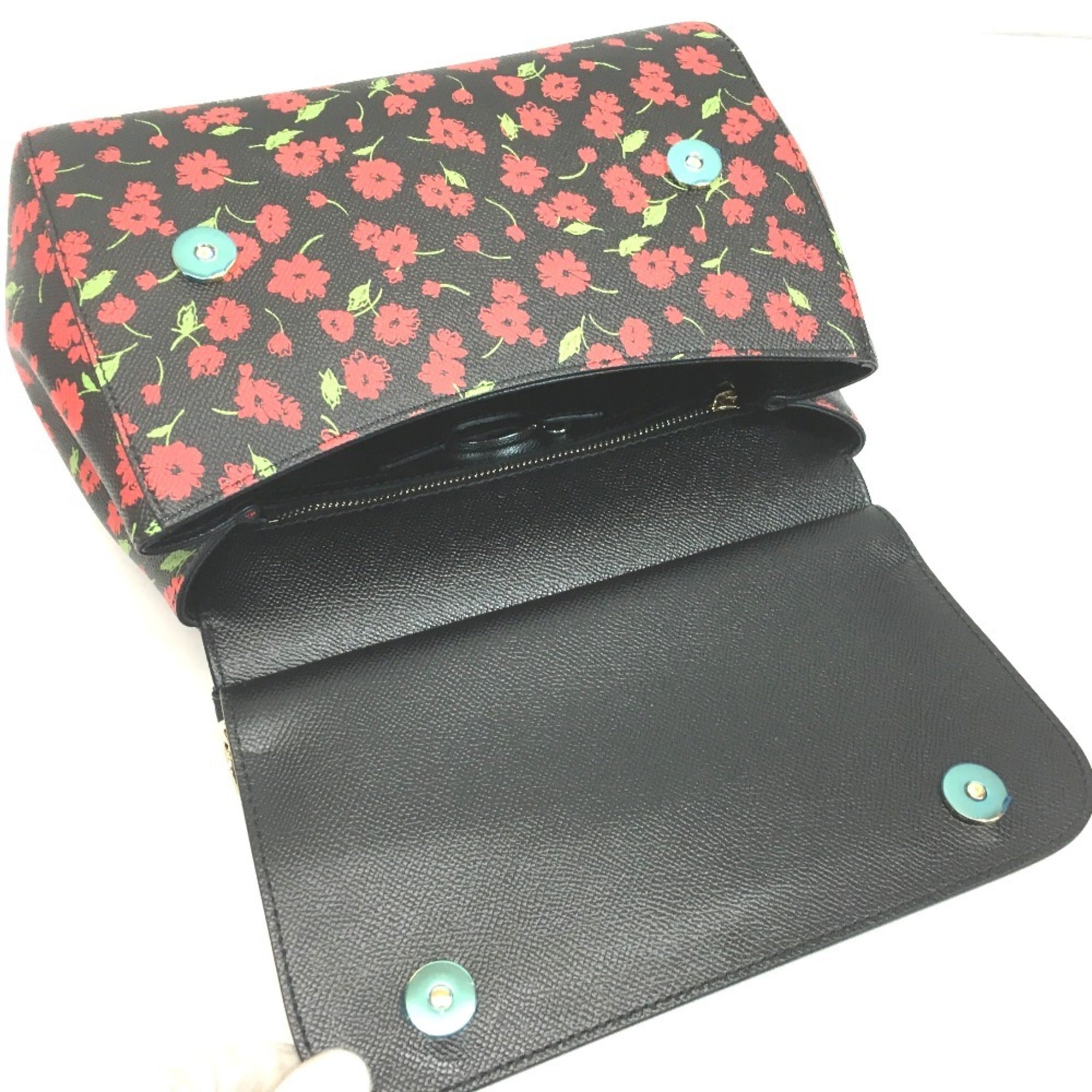 Dolce & Gabbana Black Green Red Color Leather Handbag Shoulder Bag (Pre-Owned)