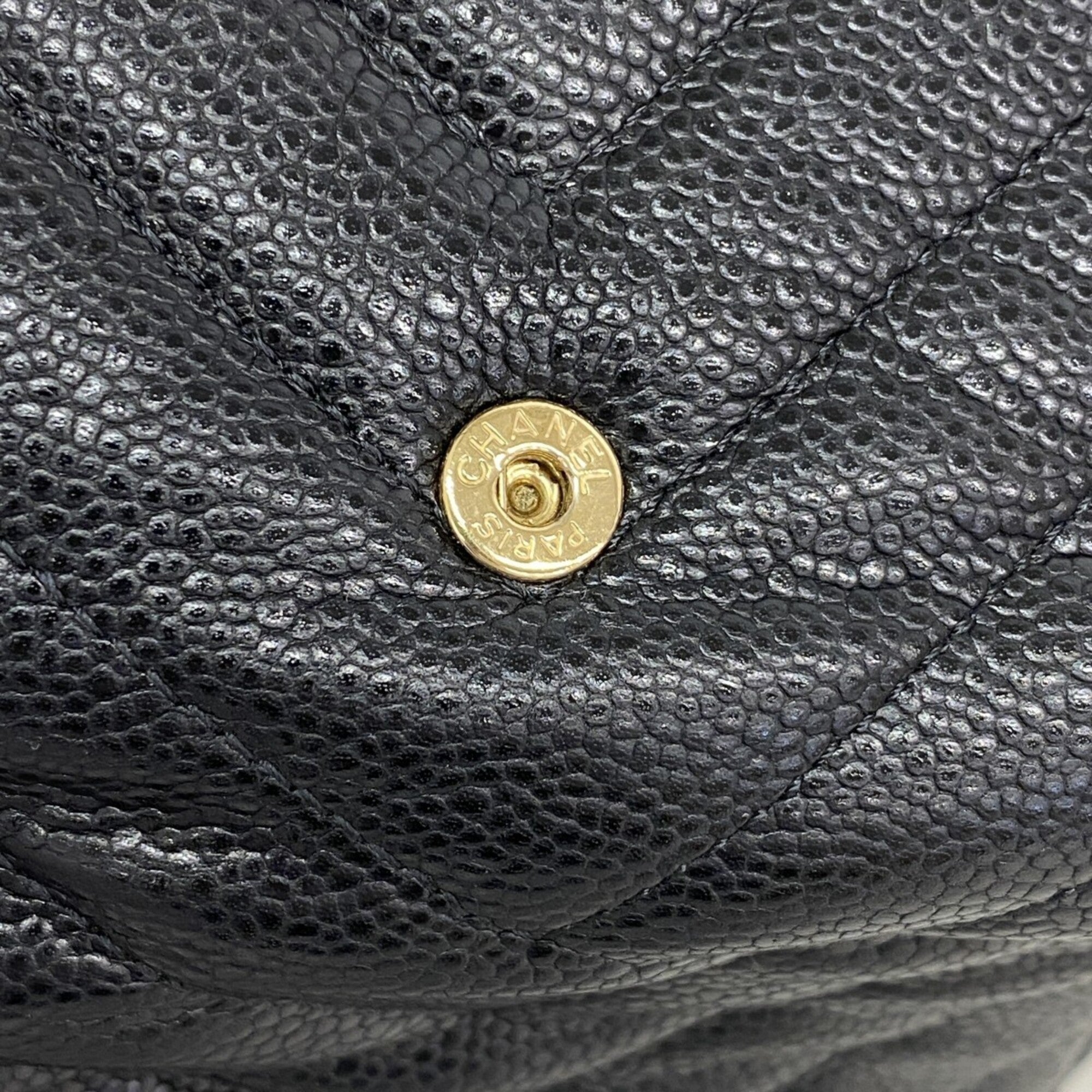Chanel Black Grained Calfskin Wallet (Tri-Fold) (Pre-Owned)