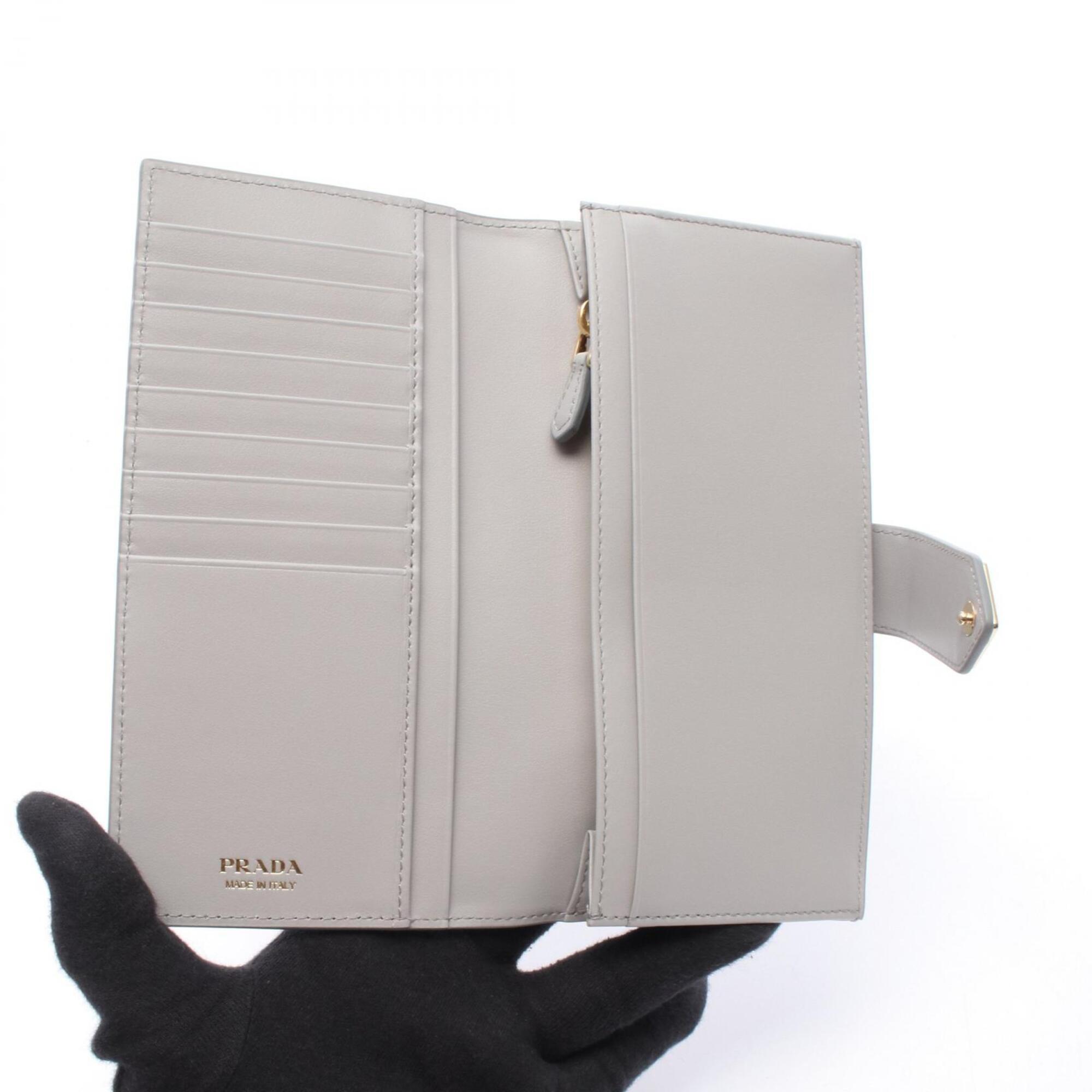 Prada Gray Leather Long Wallet (Bi-Fold) (Pre-Owned)