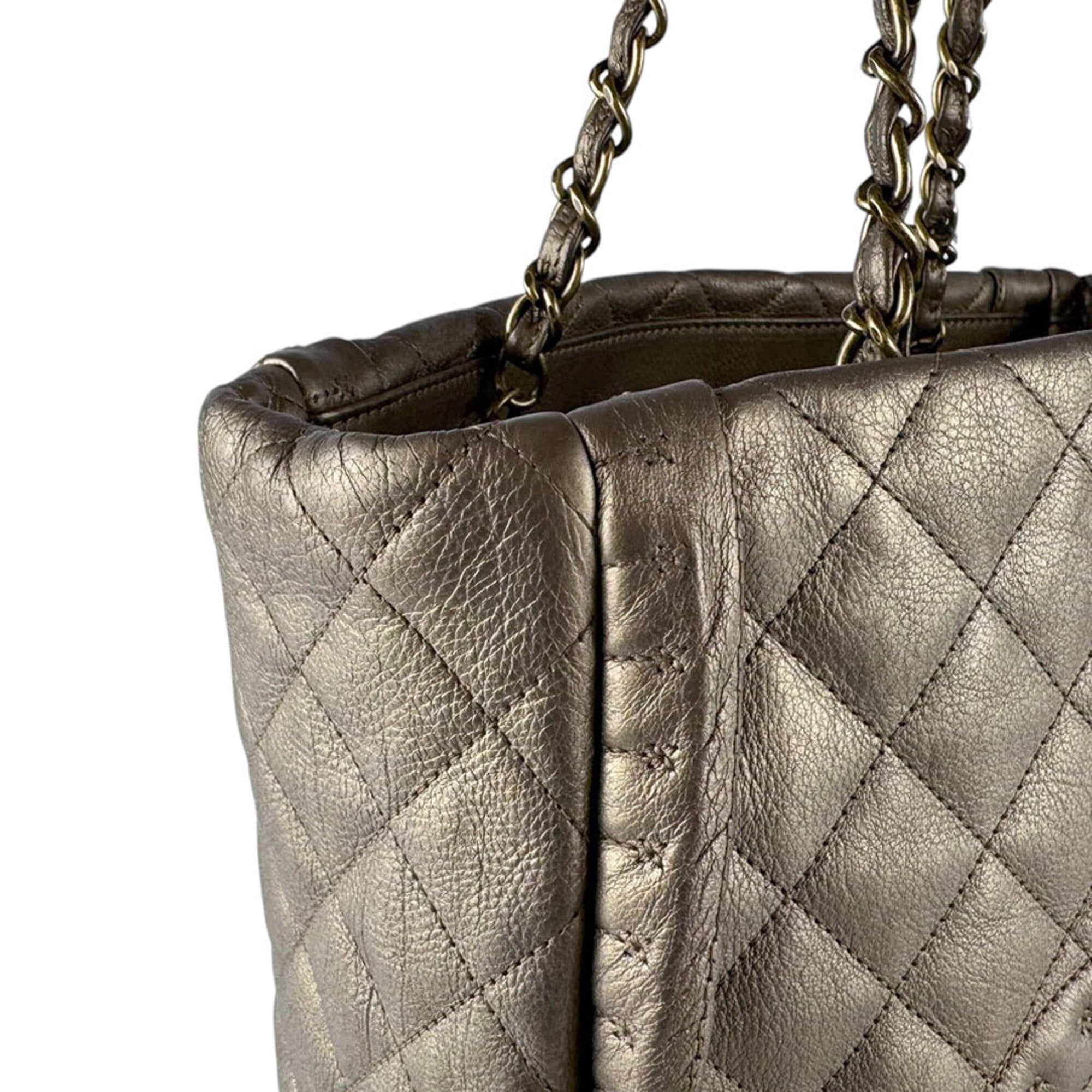Chanel Gold Khaki Metallic Leather Shoulder Bag (Pre-Owned)