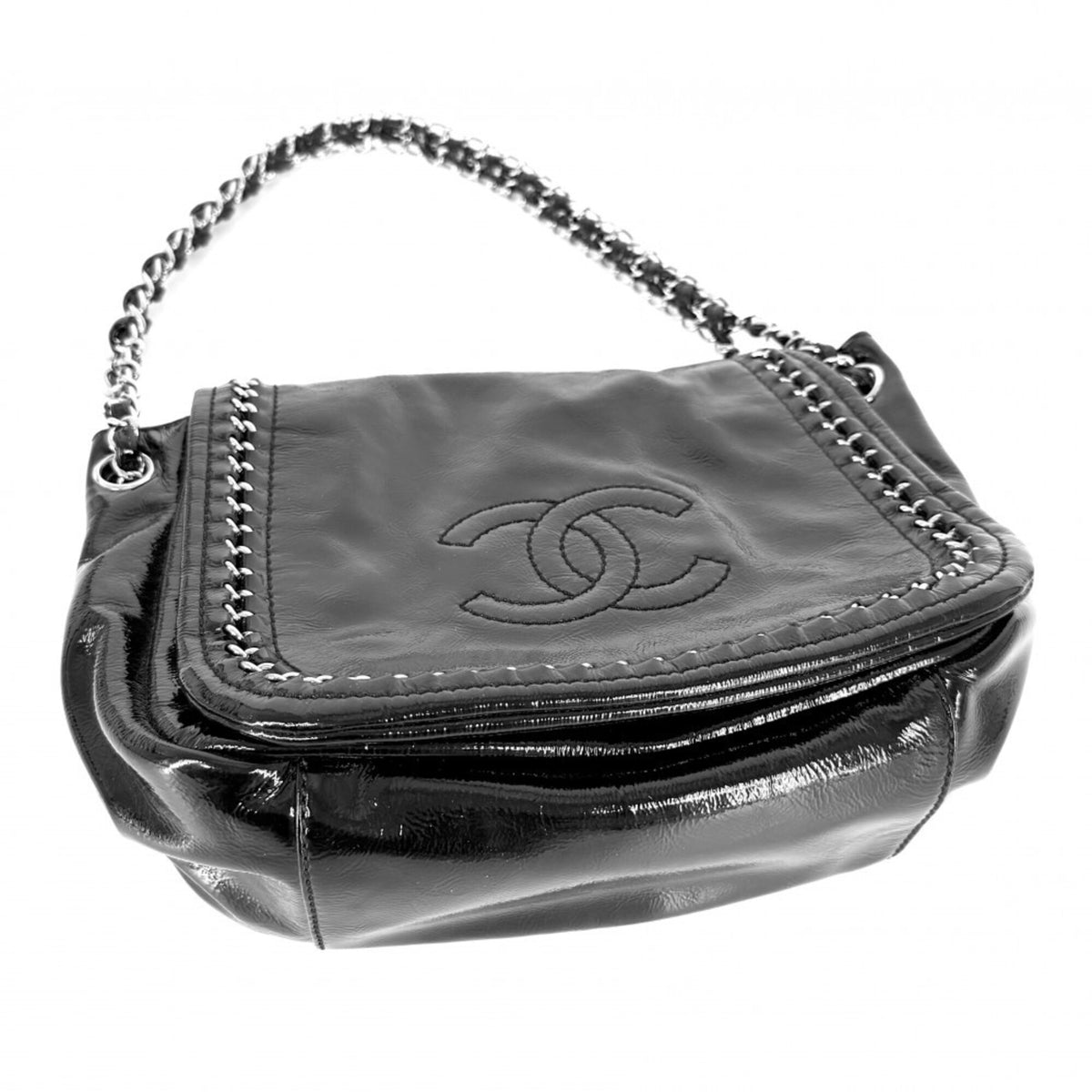 Chanel Black White Patent Leather Shoulder Bag (Pre-Owned)