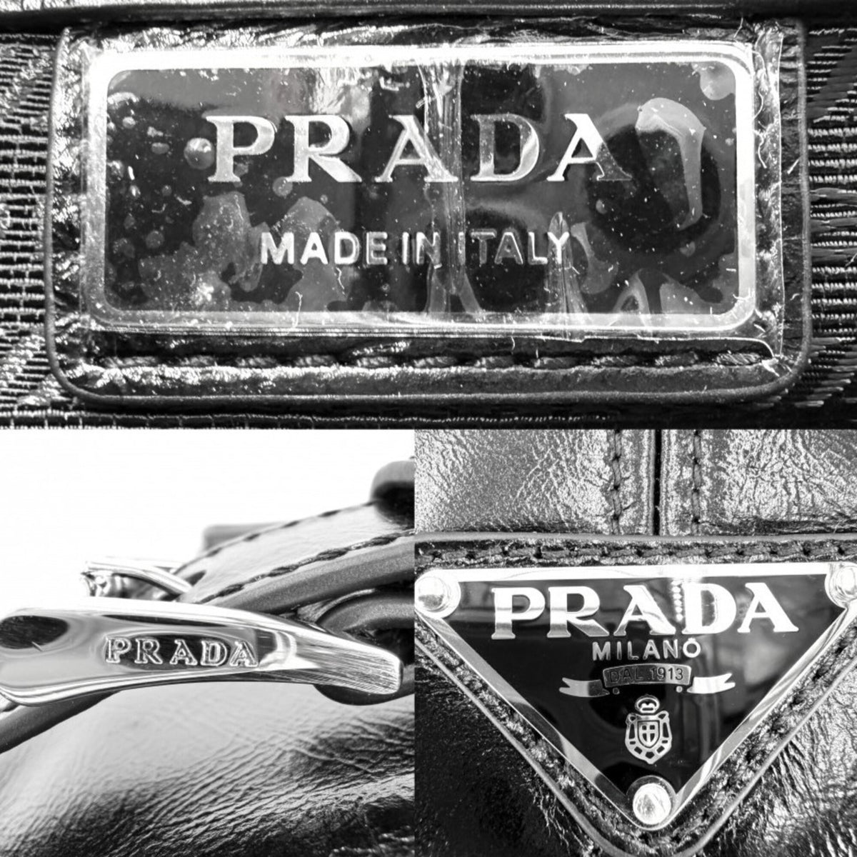 Prada Black White Leather Shoulder Bag (Pre-Owned)