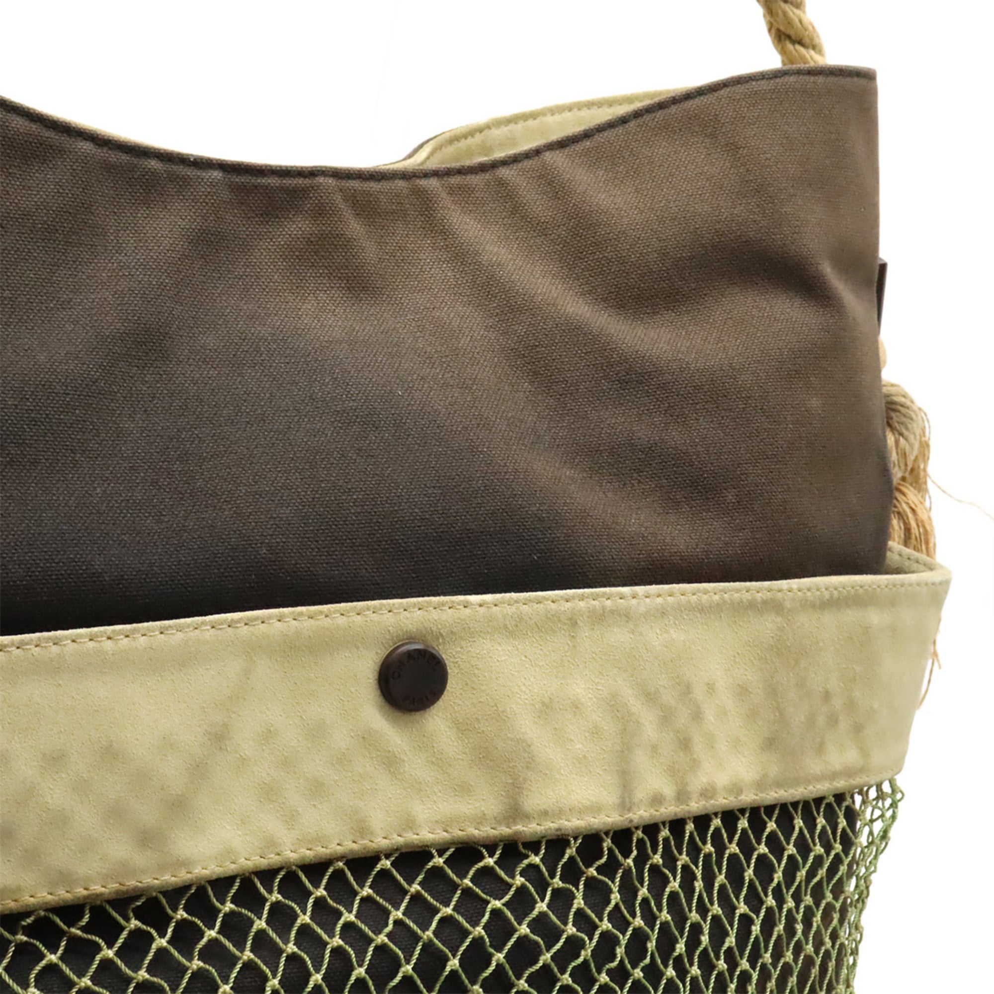 Chanel Beige Black Canvas Leather Wood Handbag Tote Bag (Pre-Owned)