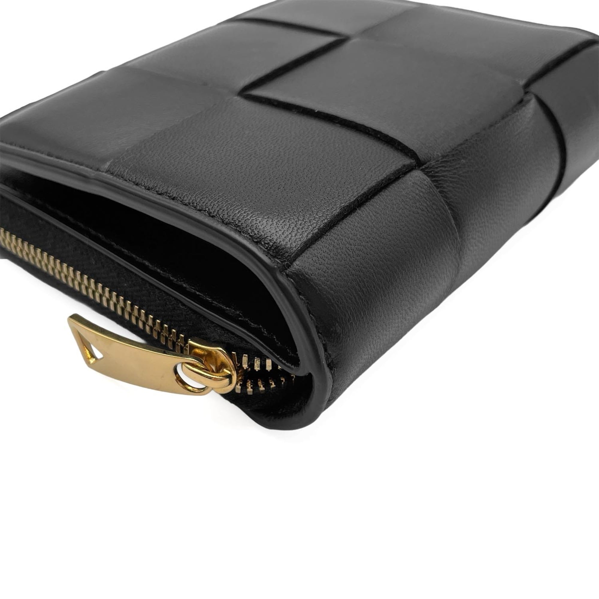 Bottega Veneta Gold Black Leather Wallet (Bi-Fold) (Pre-Owned)