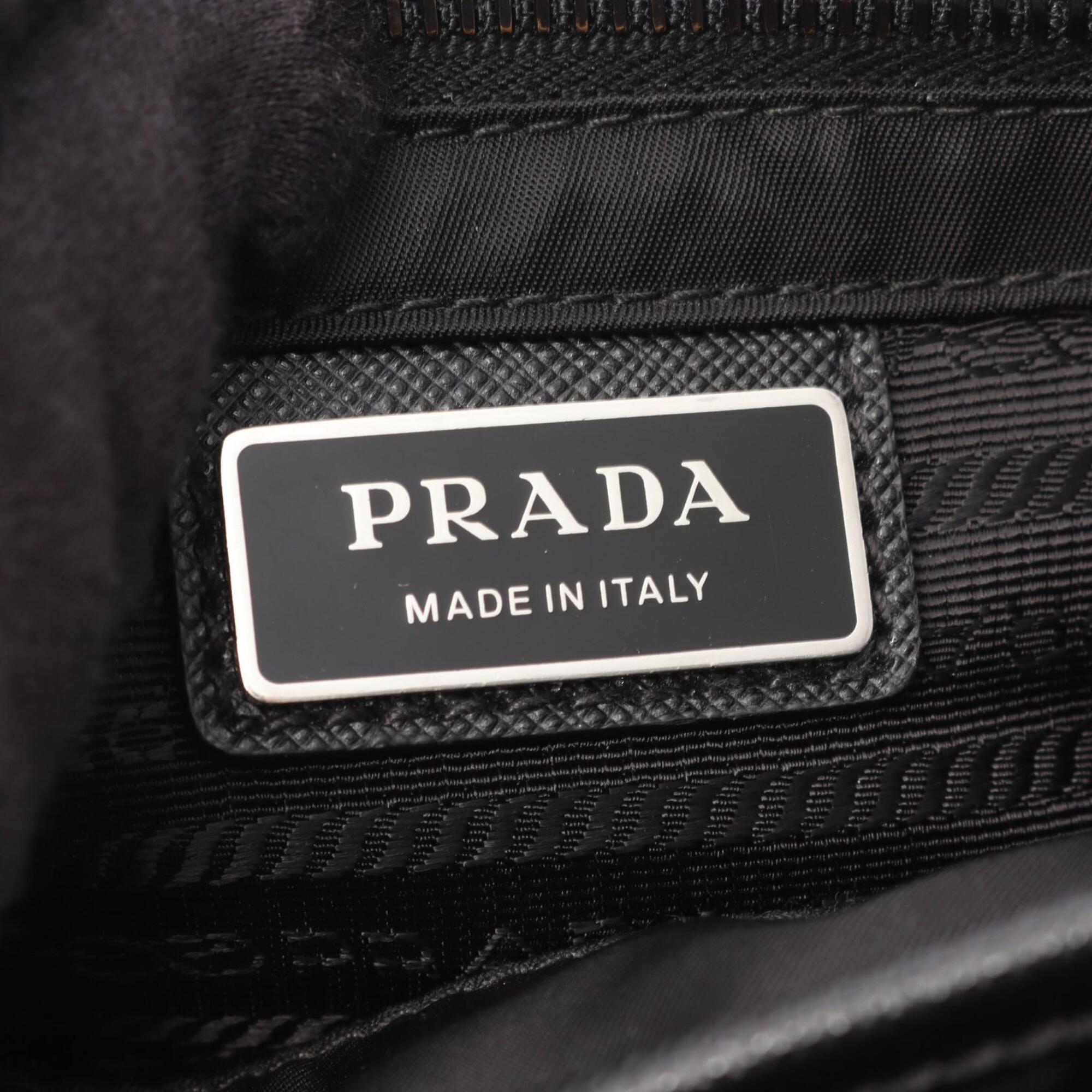 Prada Saffiano Black Nylon Leather Handbag Shoulder Bag (Pre-Owned)
