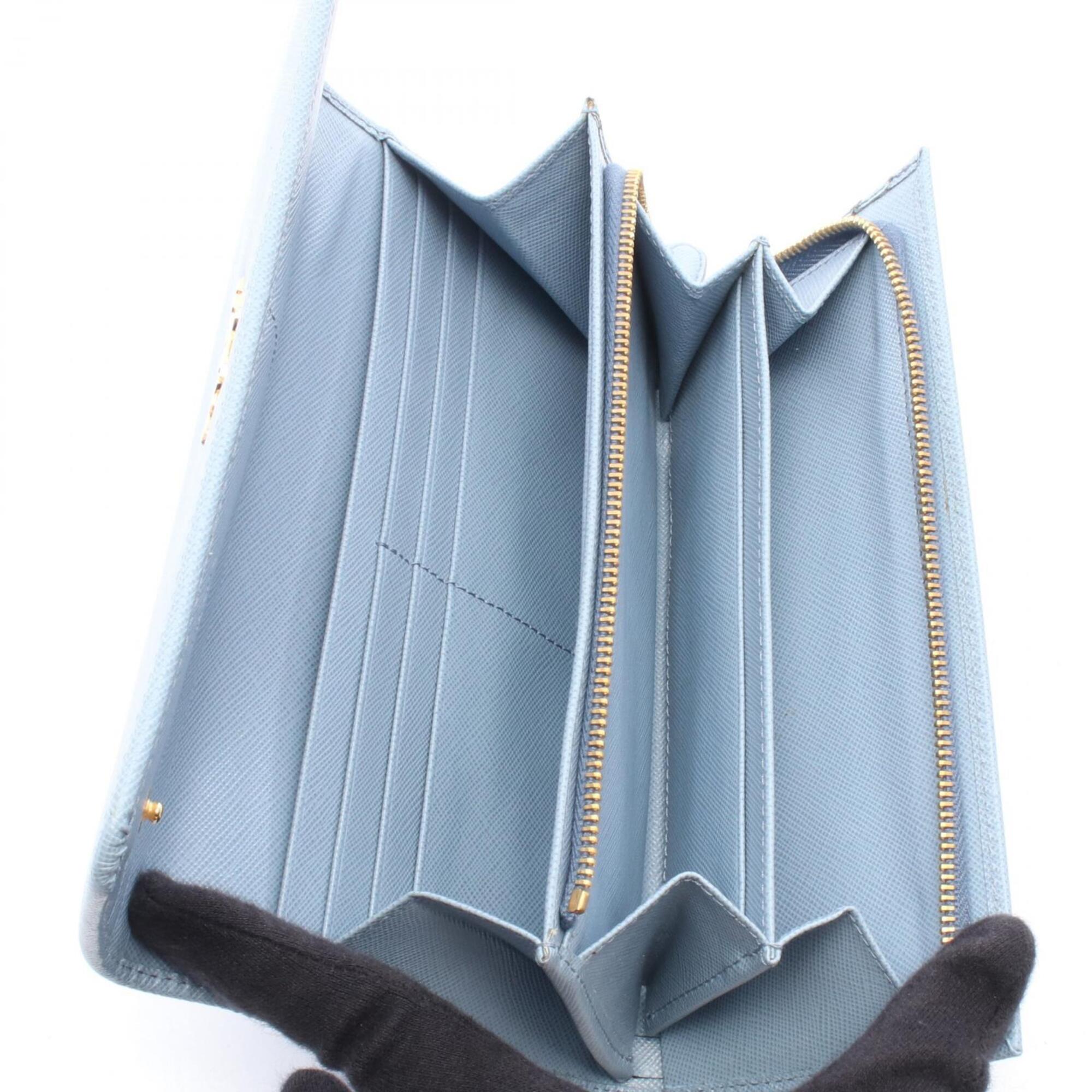 Prada Blue Leather Long Wallet (Bi-Fold) (Pre-Owned)