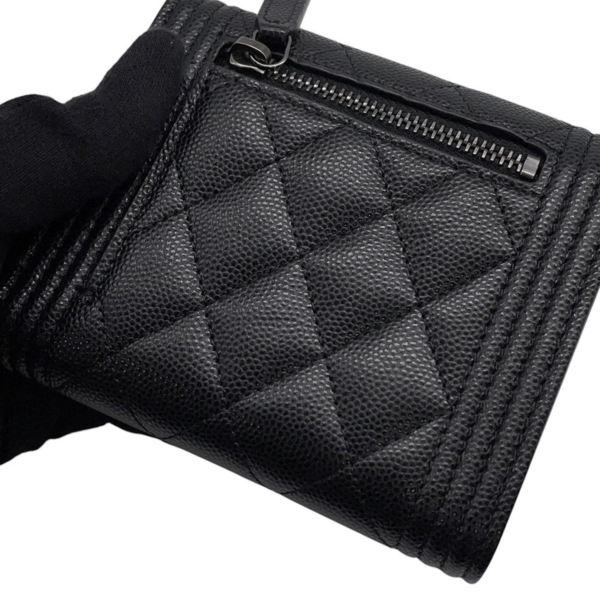 Chanel Matelasse Black Grained Calfskin Wallet (Tri-Fold) (Pre-Owned)