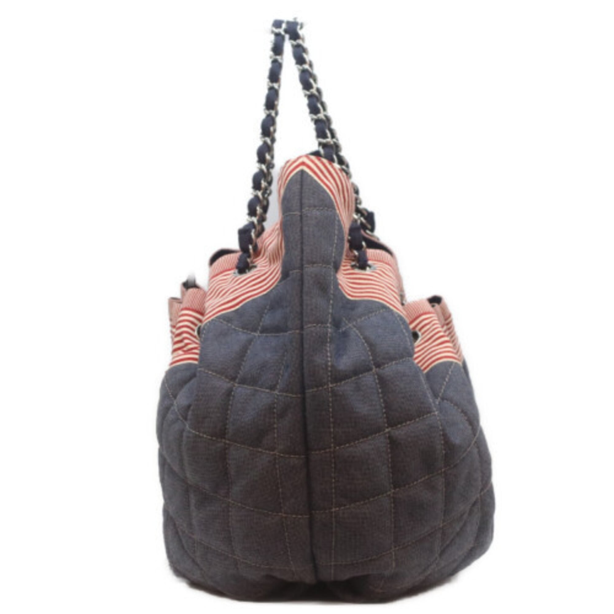 Chanel Navy Red Color Canvas Shoulder Bag (Pre-Owned)