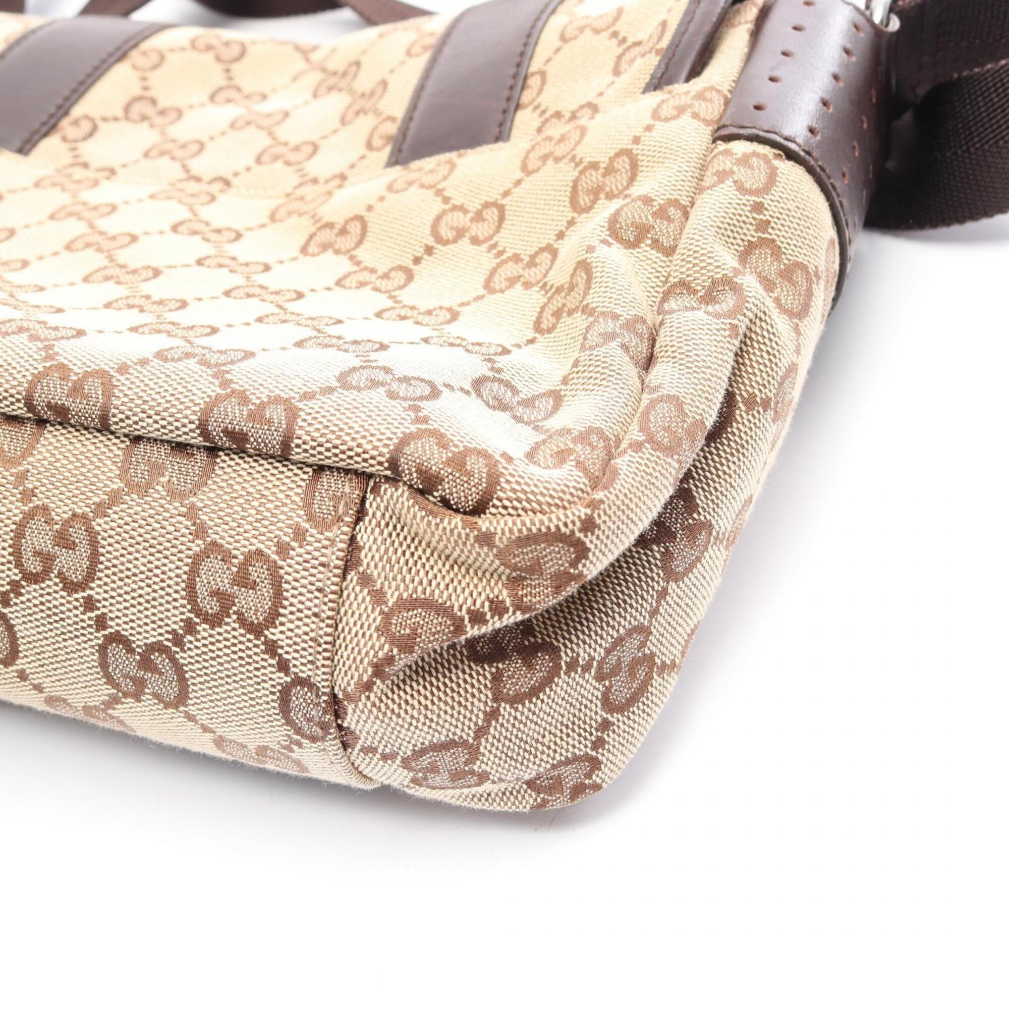 Gucci Beige Brown Canvas Leather Handbag Shoulder Bag (Pre-Owned)