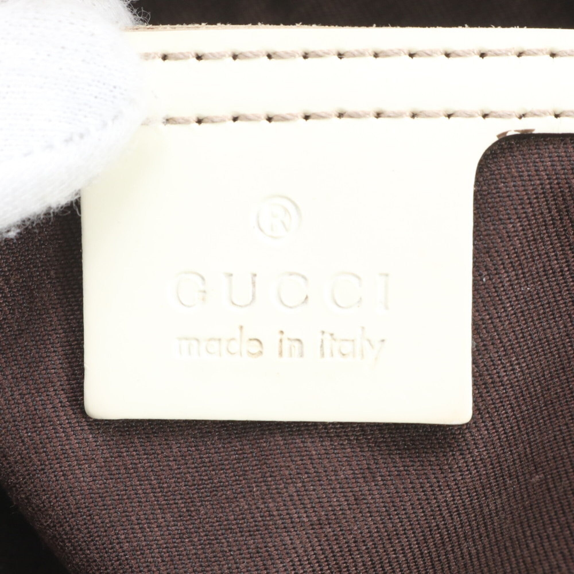 Gucci Brown Ivory Leather Coated Canvas Handbag Shoulder Bag Tote Bag (Pre-Owned)