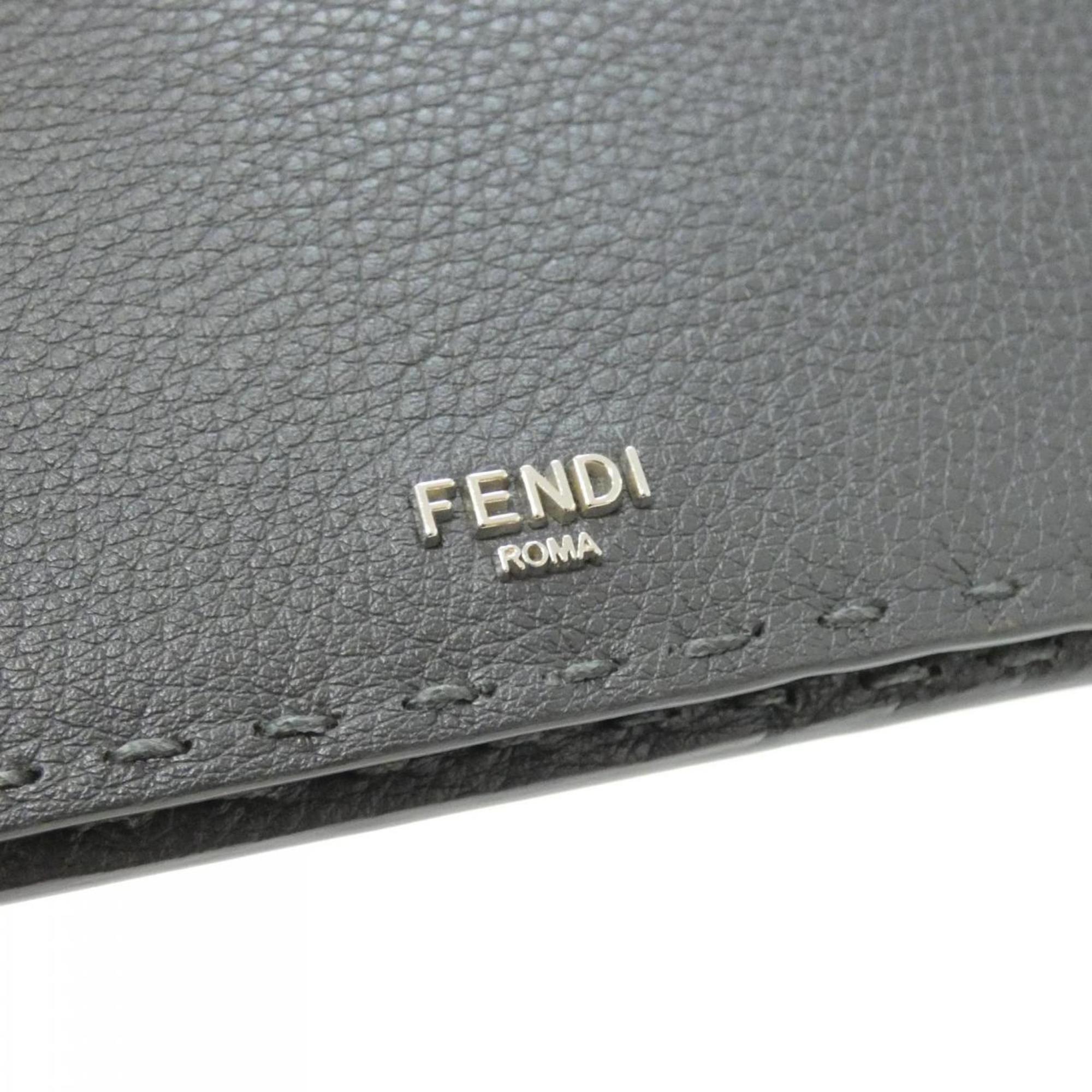 Fendi Gray Leather Long Wallet (Bi-Fold) (Pre-Owned)