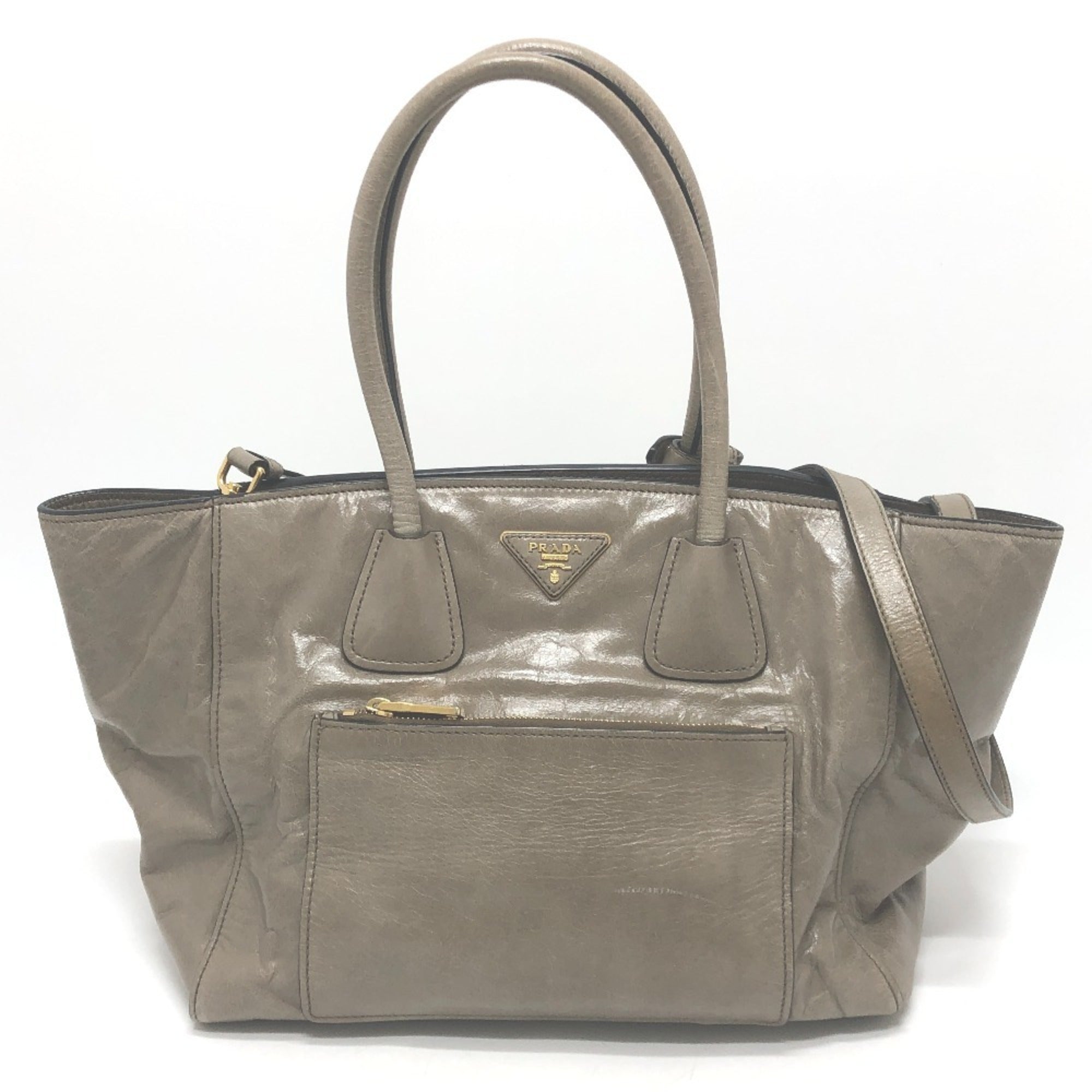 Prada Brown Leather Handbag Shoulder Bag Tote Bag (Pre-Owned)