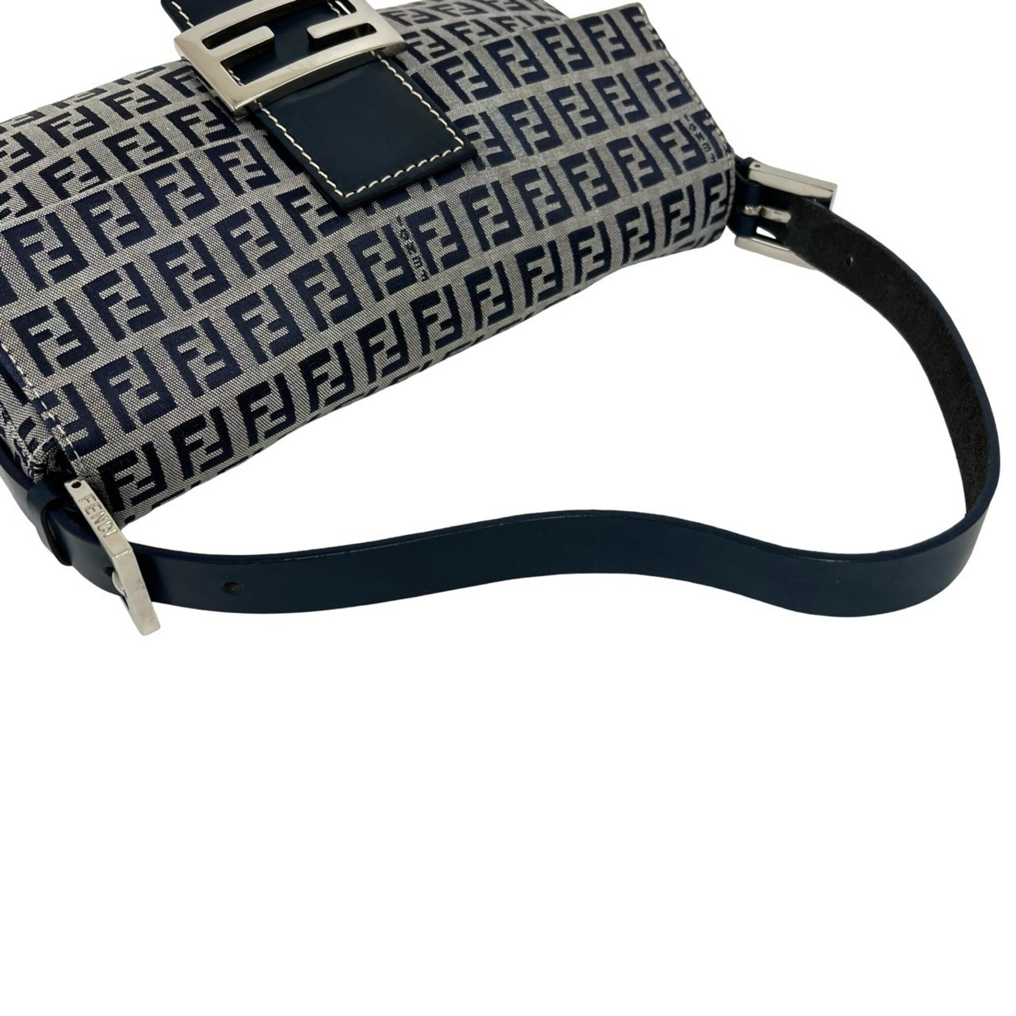 Fendi Navy Canvas Leather Shoulder Bag (Pre-Owned)