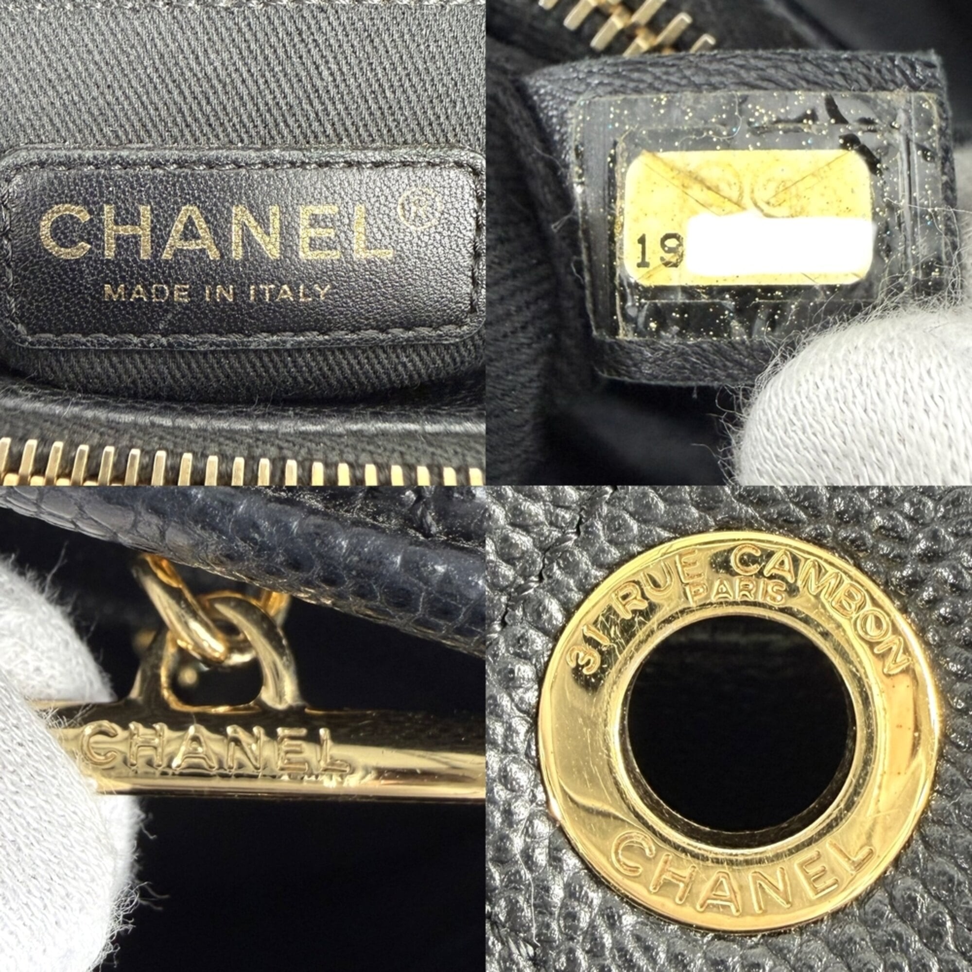 Chanel Black White Grained Calfskin Handbag (Pre-Owned)